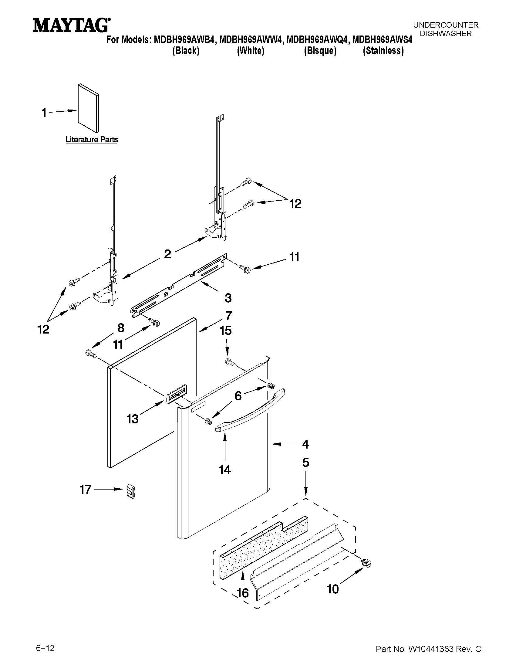 Maytag MDBH969AWQ4 door and panel parts diagram