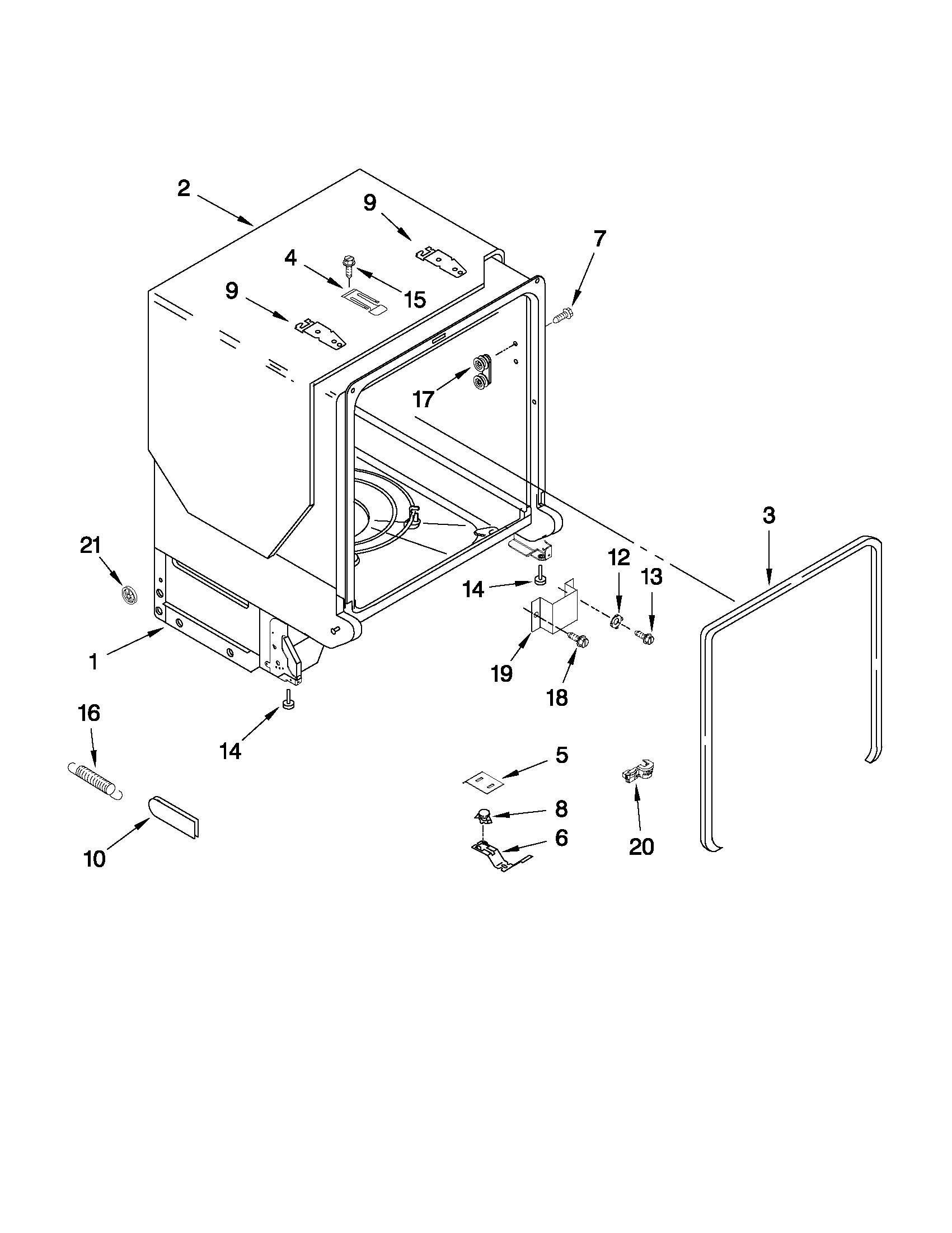 Maytag MDBH969AWQ4 tub and frame parts diagram
