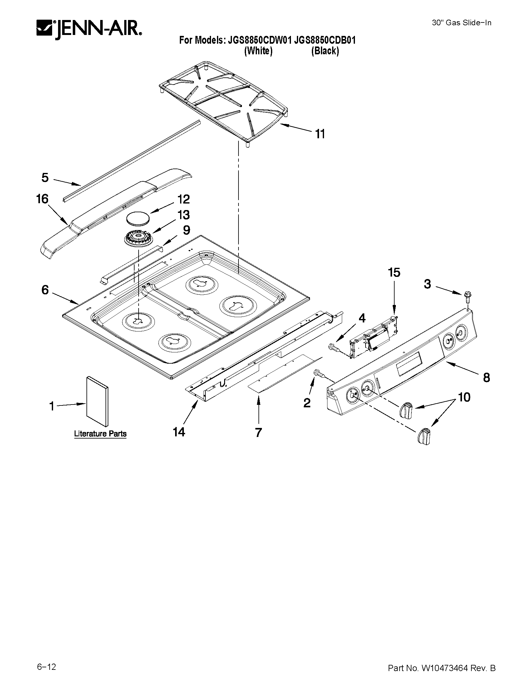 Jenn-Air JGS8850CDW01 cooktop parts diagram