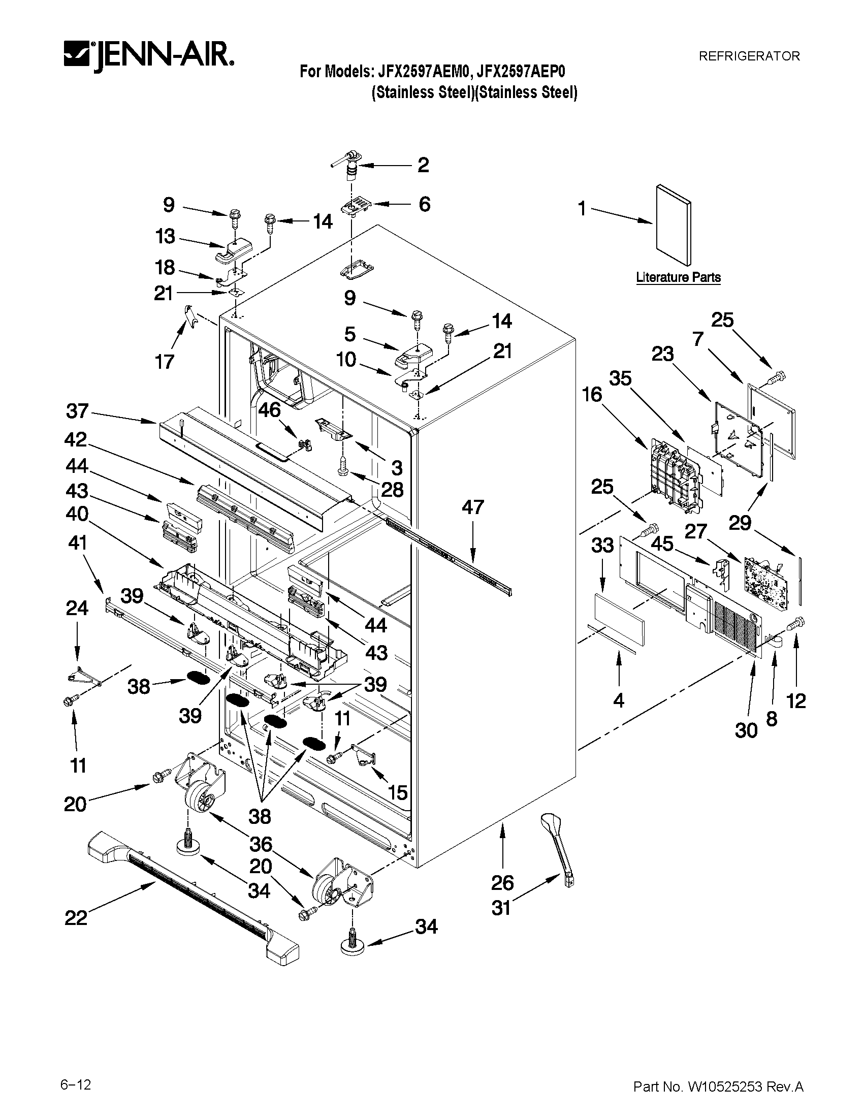 Jenn-Air JFX2597AEP0 cabinet parts diagram