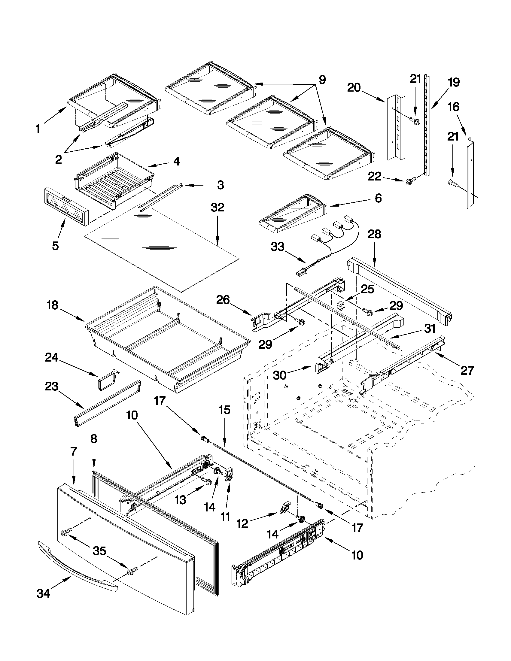 Jenn-Air JFX2597AEP0 shelf parts diagram