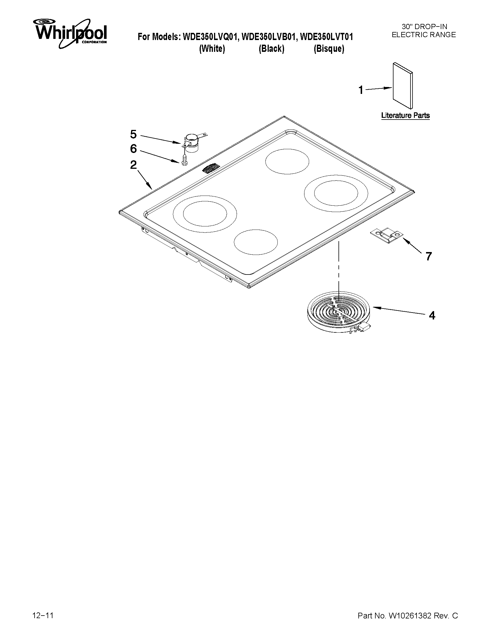 Whirlpool WDE350LVT01 cooktop parts diagram