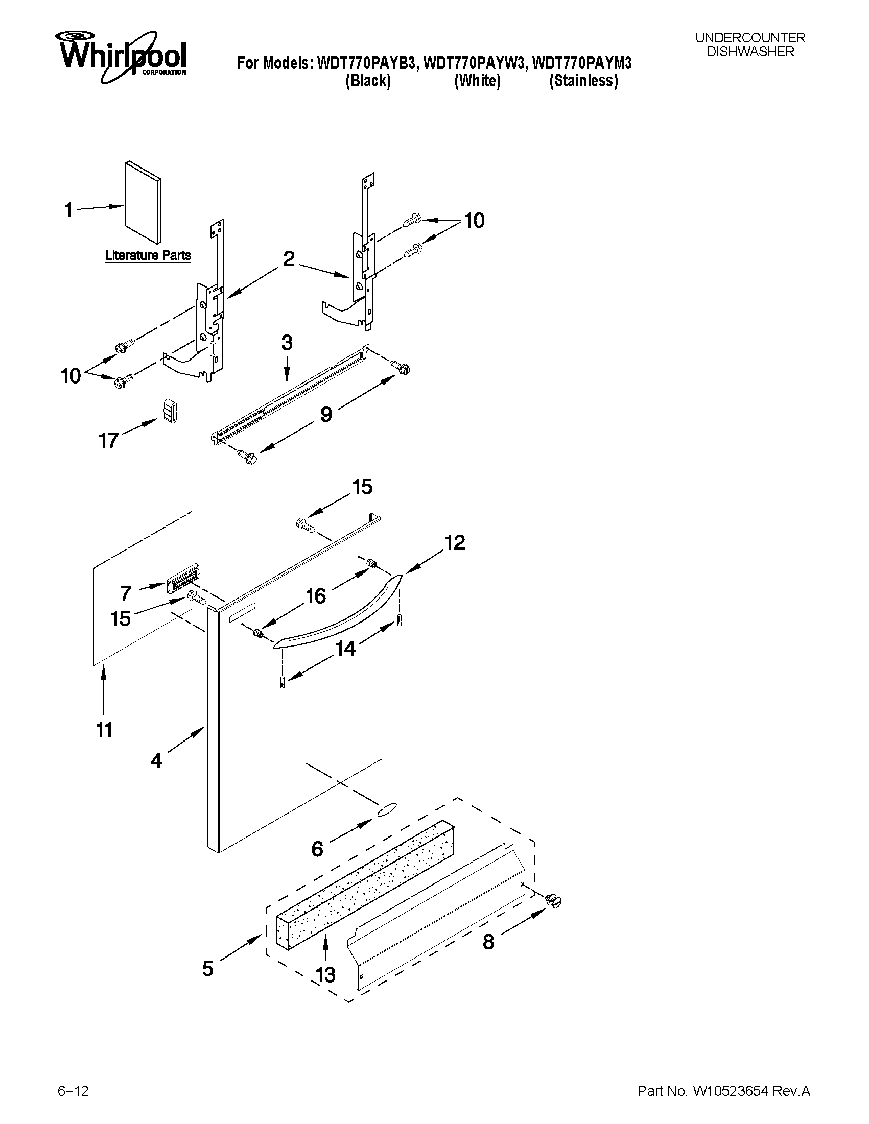 Whirlpool WDT770PAYM3 door and panel parts diagram