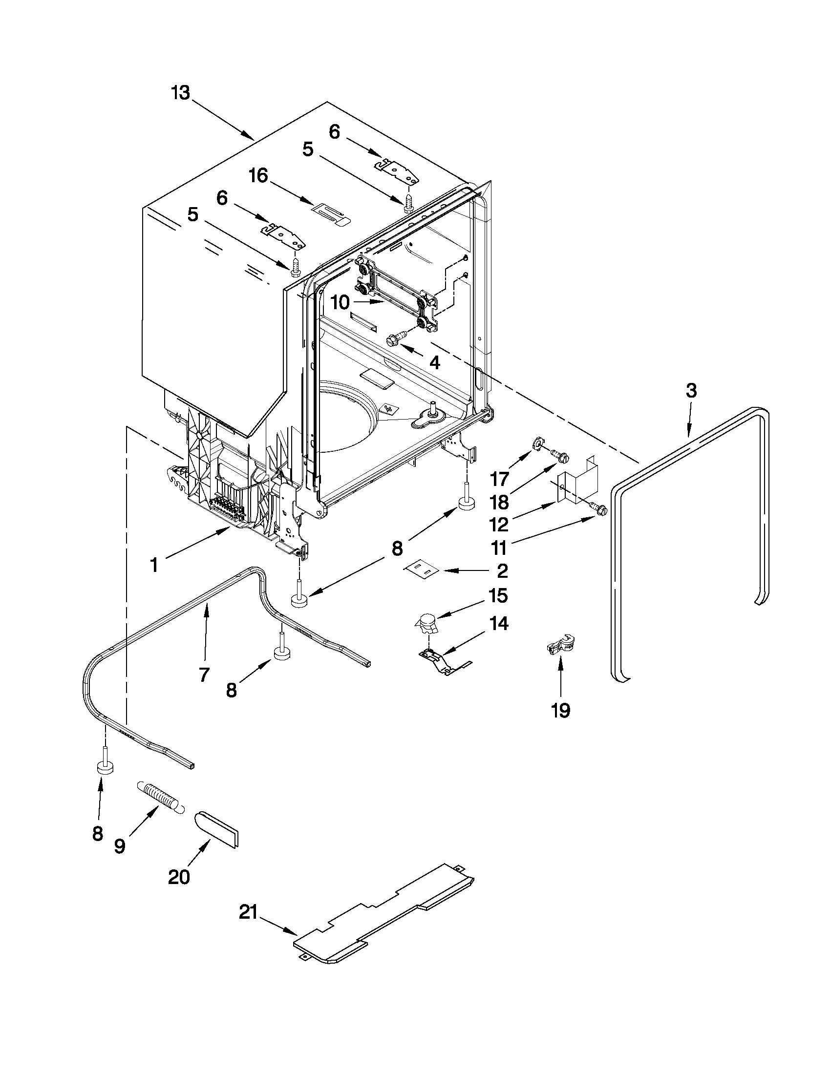 Whirlpool WDT770PAYM3 tub and frame parts diagram