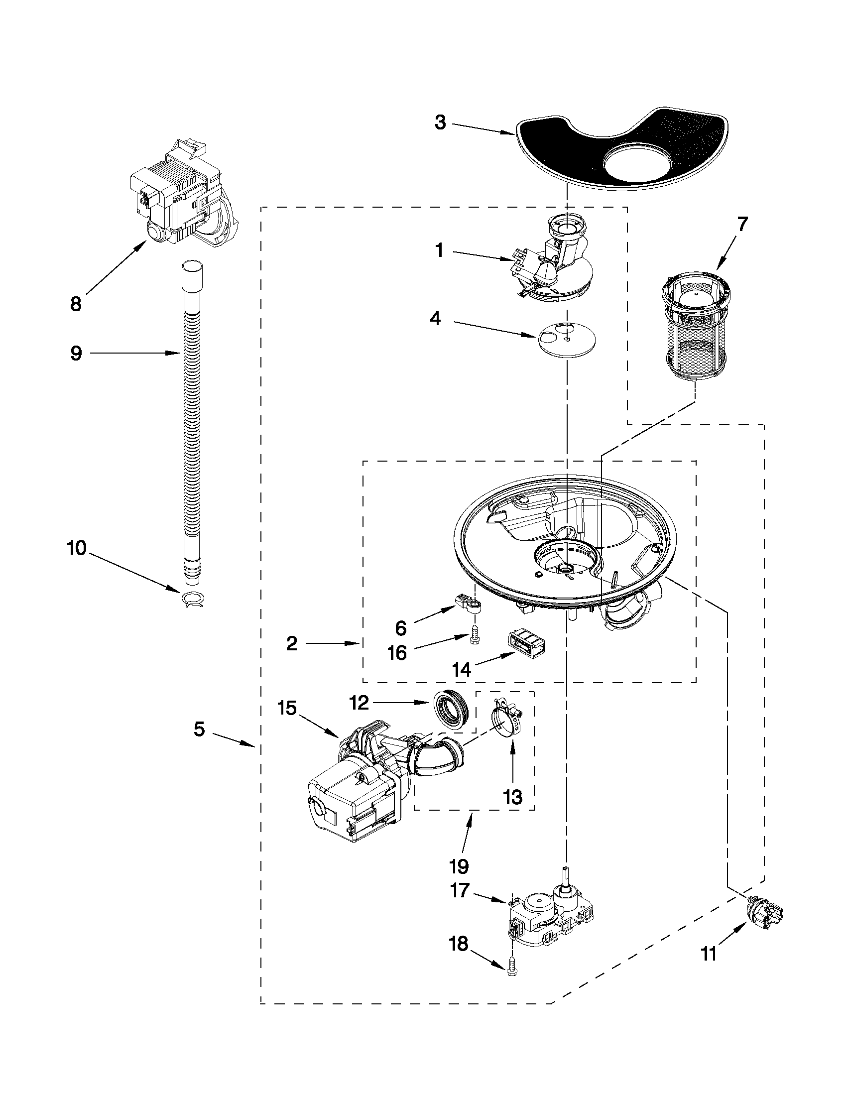 Whirlpool WDT770PAYM3 pump and motor parts diagram
