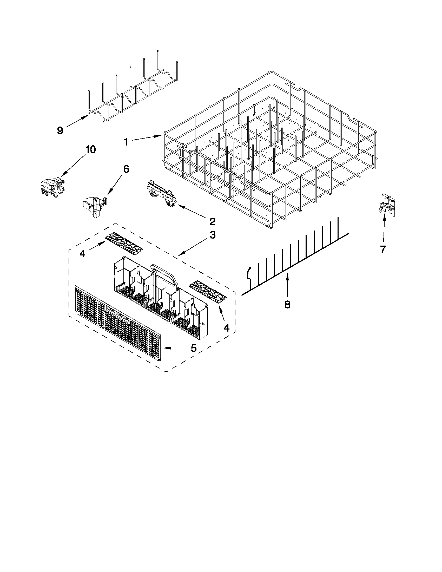 Whirlpool WDT770PAYM3 lower rack parts diagram