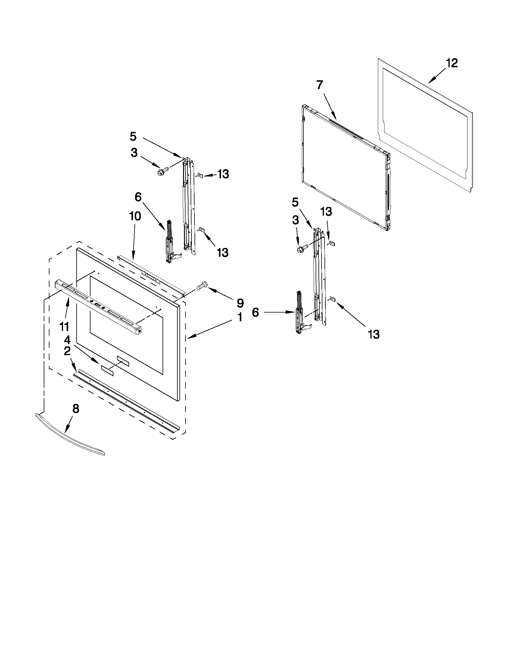 KitchenAid KEBK171BBL00 oven door parts diagram