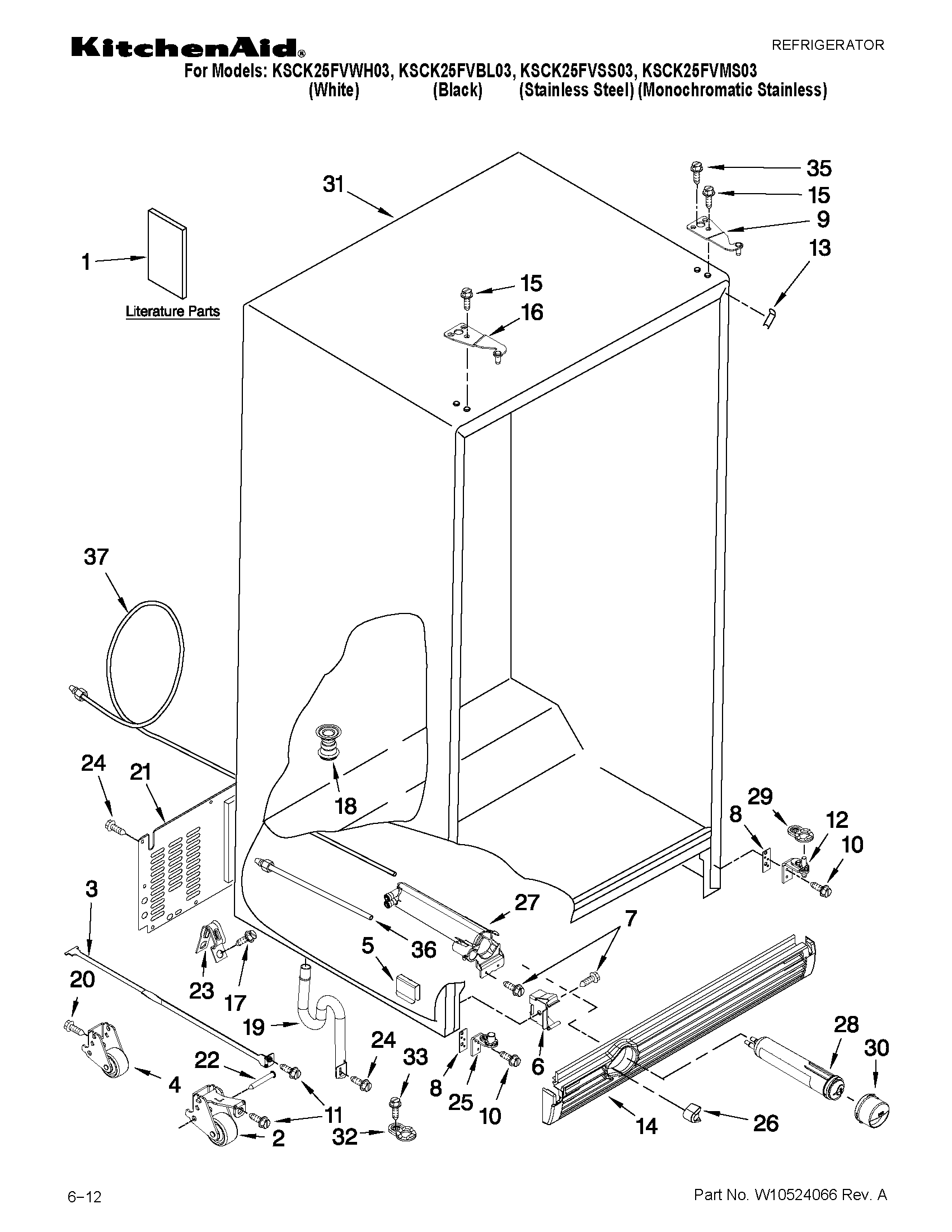 KitchenAid KSCK25FVWH03 cabinet parts diagram