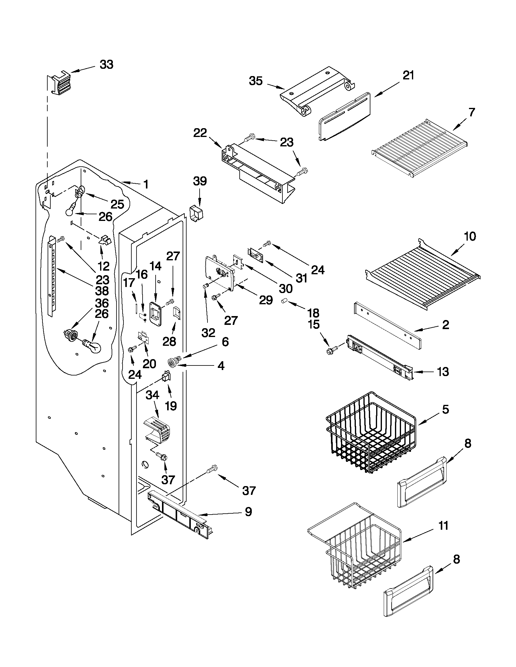 KitchenAid KSCK25FVWH03 freezer liner parts diagram