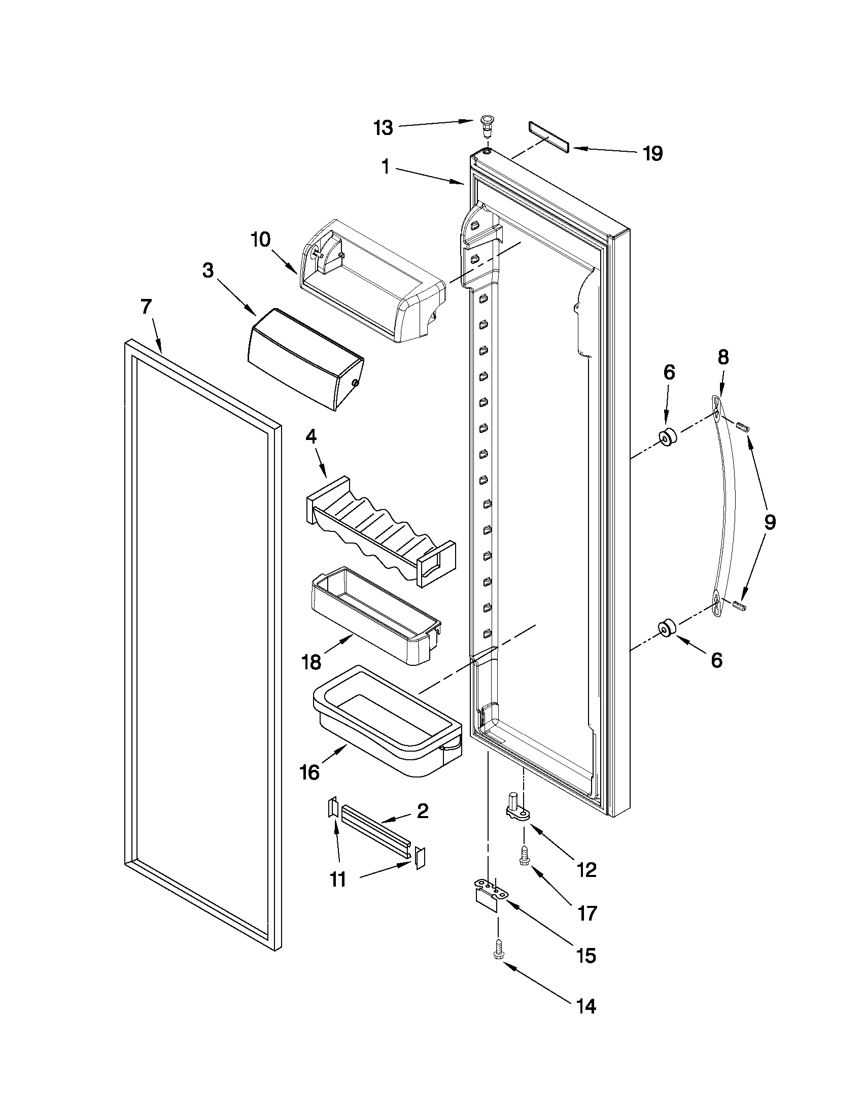 KitchenAid KSCK25FVWH03 refrigerator door parts diagram