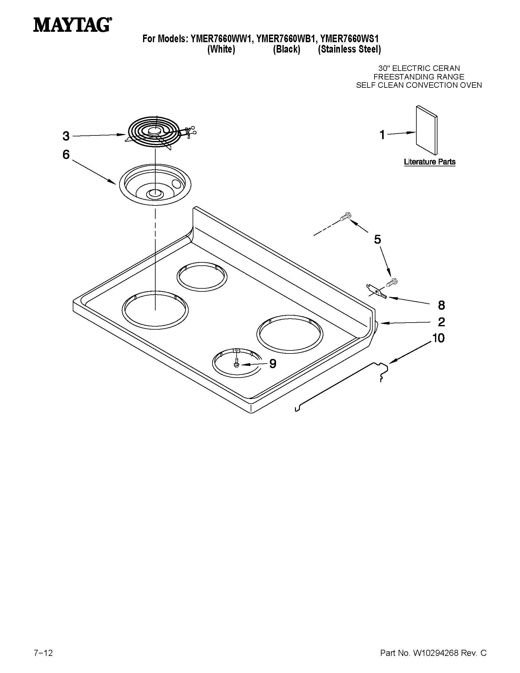 Maytag YMER7660WB1 cooktop parts diagram