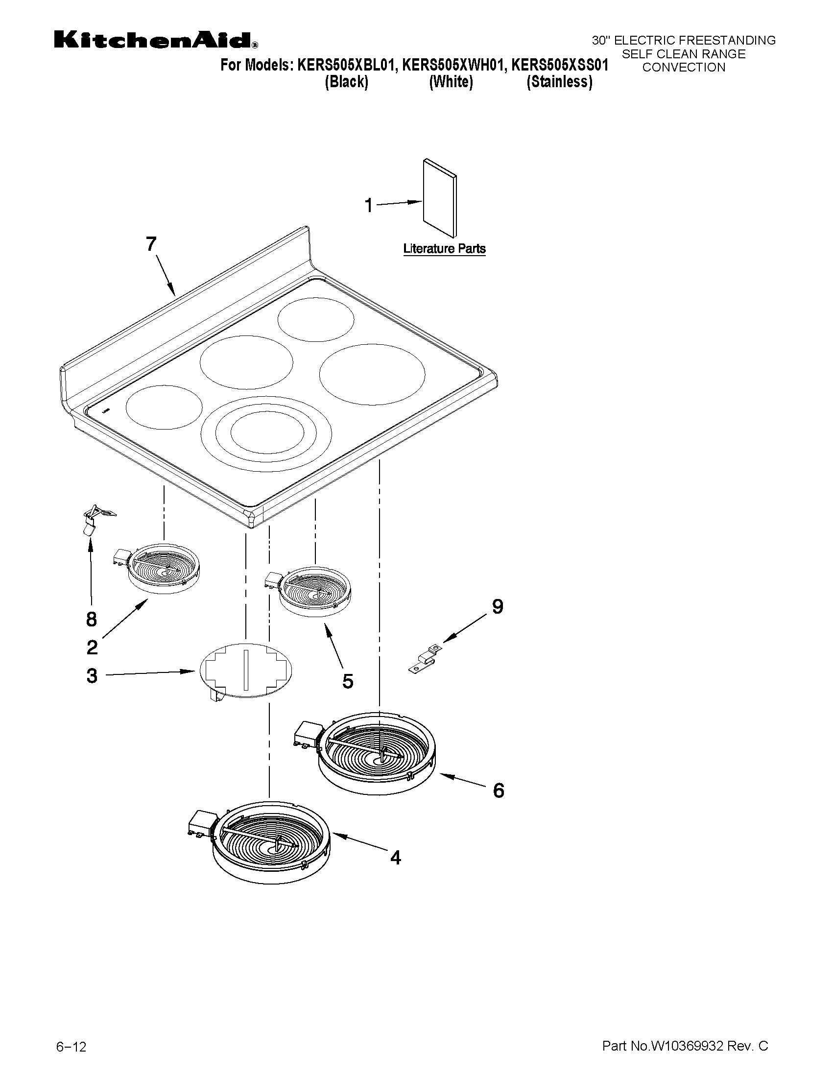 KitchenAid KERS505XBL01 cooktop parts diagram