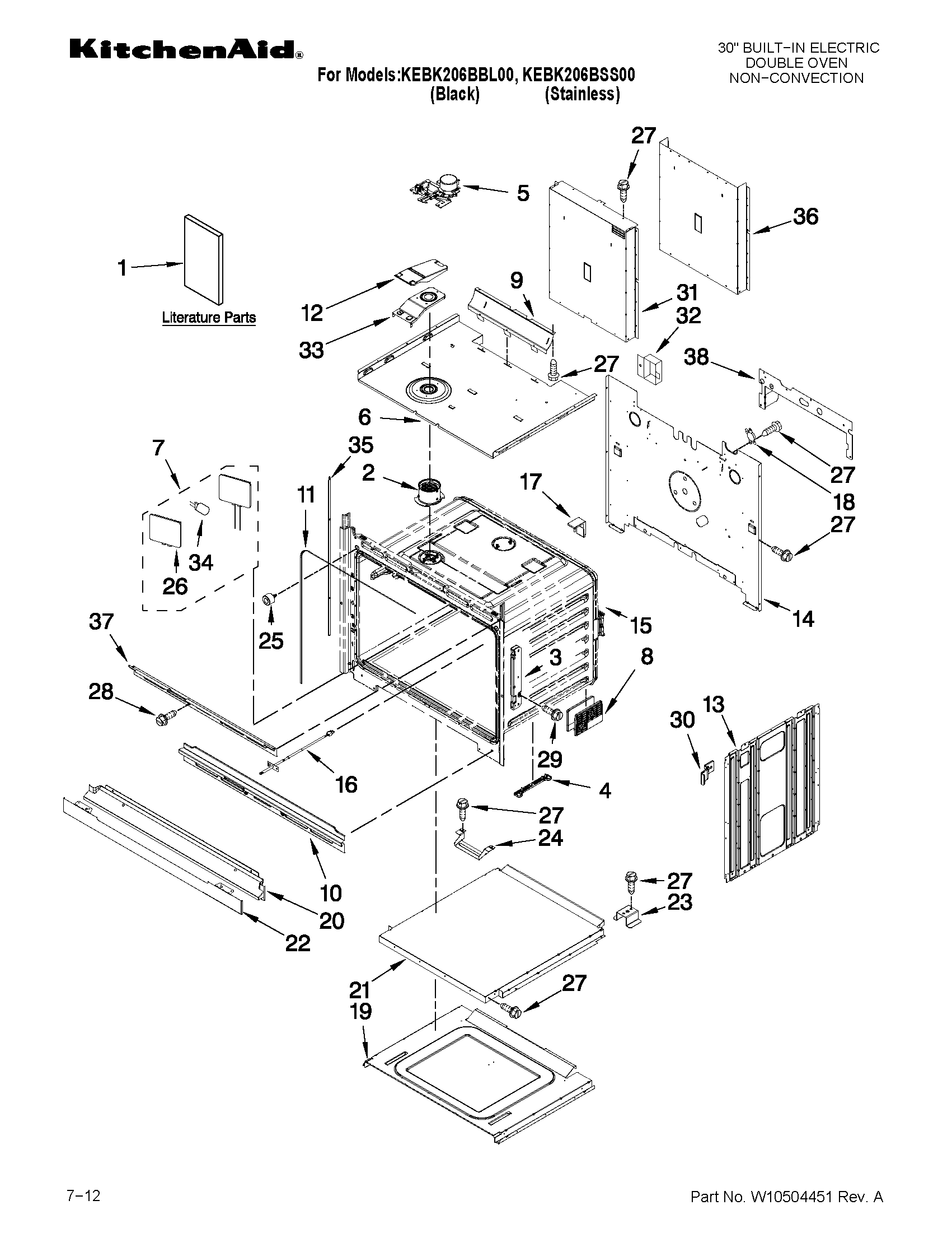 KitchenAid KEBK206BSS00 upper oven parts diagram