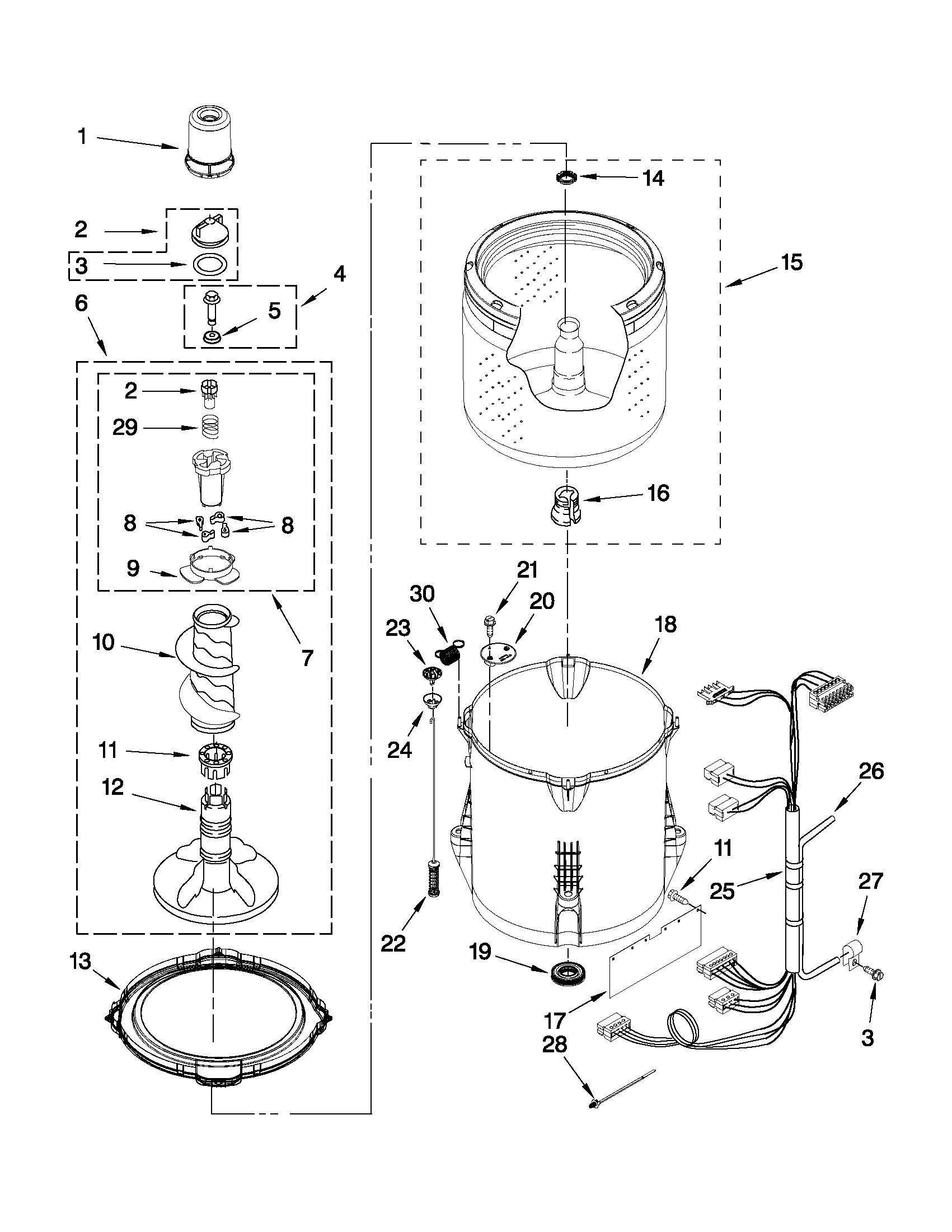 Whirlpool 7MWTW1808AW0 basket and tub parts diagram