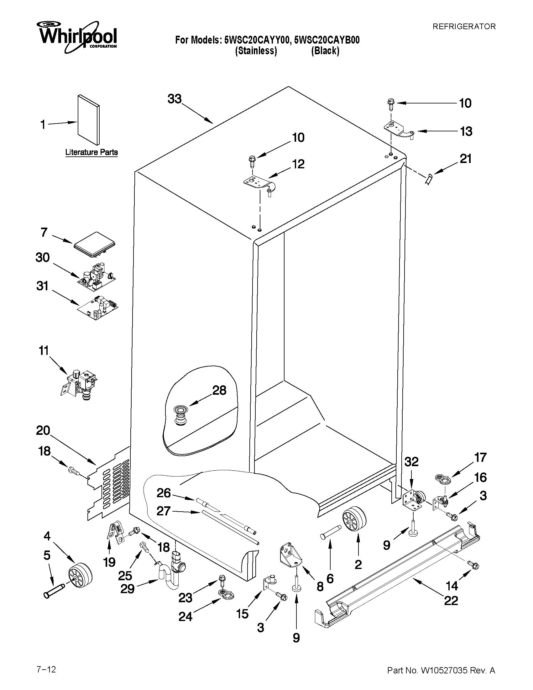 Whirlpool 5WSC20CAYY00 cabinet parts diagram