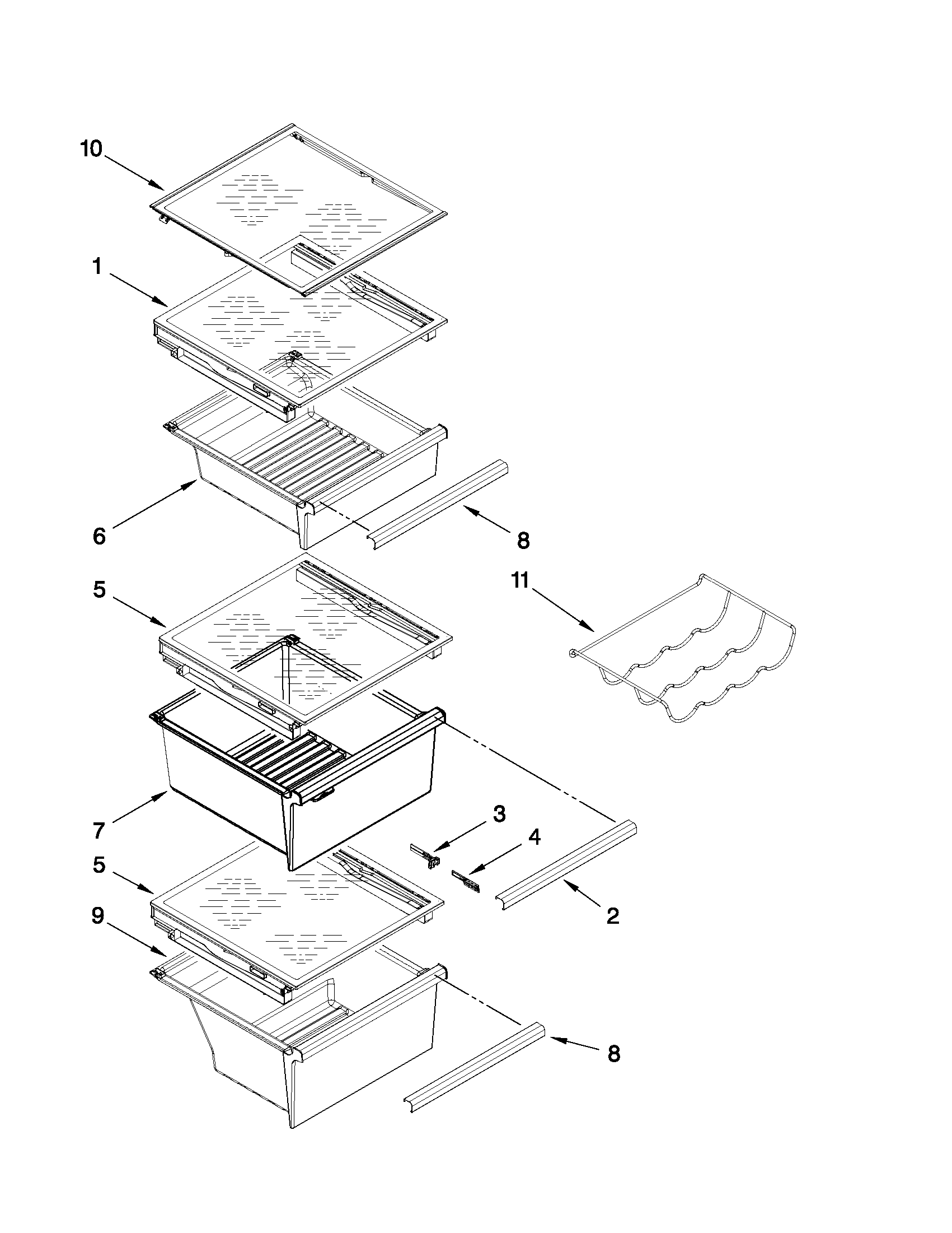 Whirlpool 5WSC20CAYY00 refrigerator shelf parts diagram