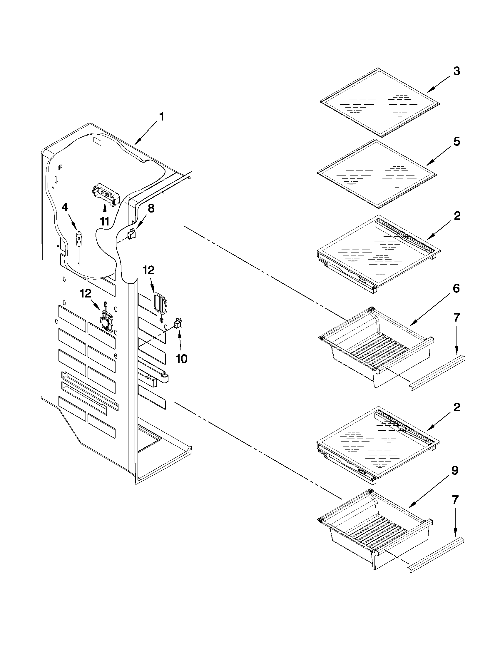 Whirlpool 5WSC20CAYY00 freezer liner parts diagram