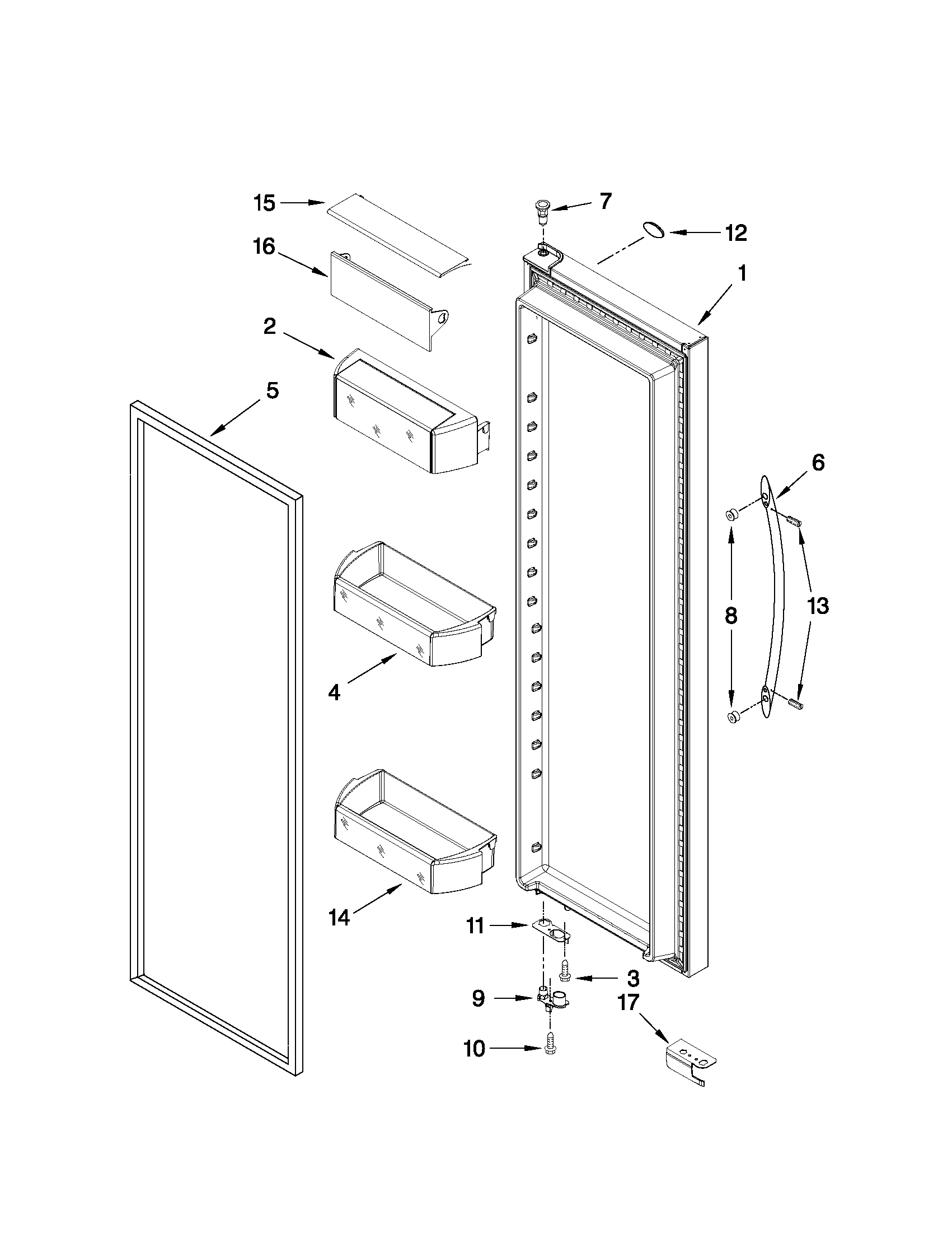 Whirlpool 5WSC20CAYY00 refrigerator door parts diagram