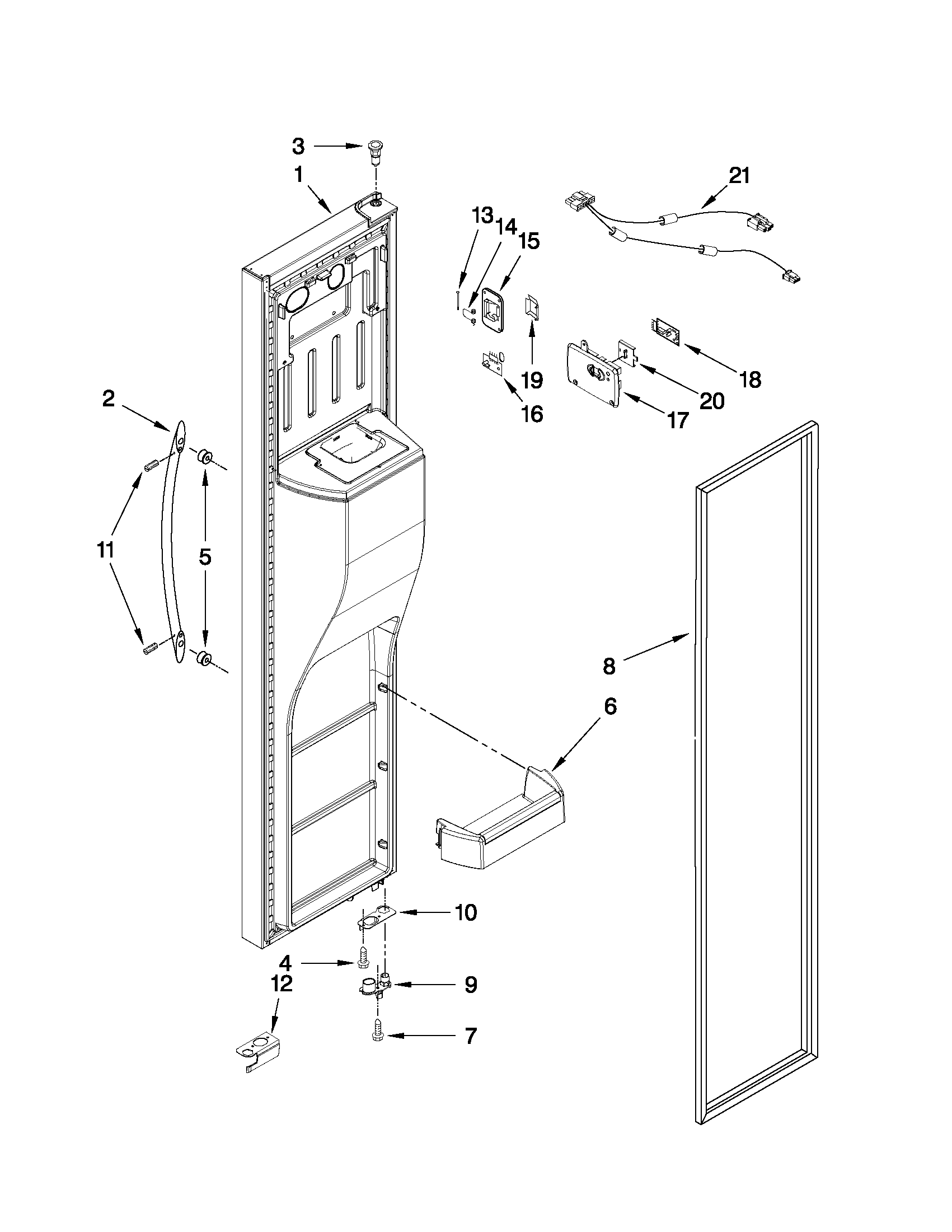 Whirlpool 5WSC20CAYY00 freezer door parts diagram