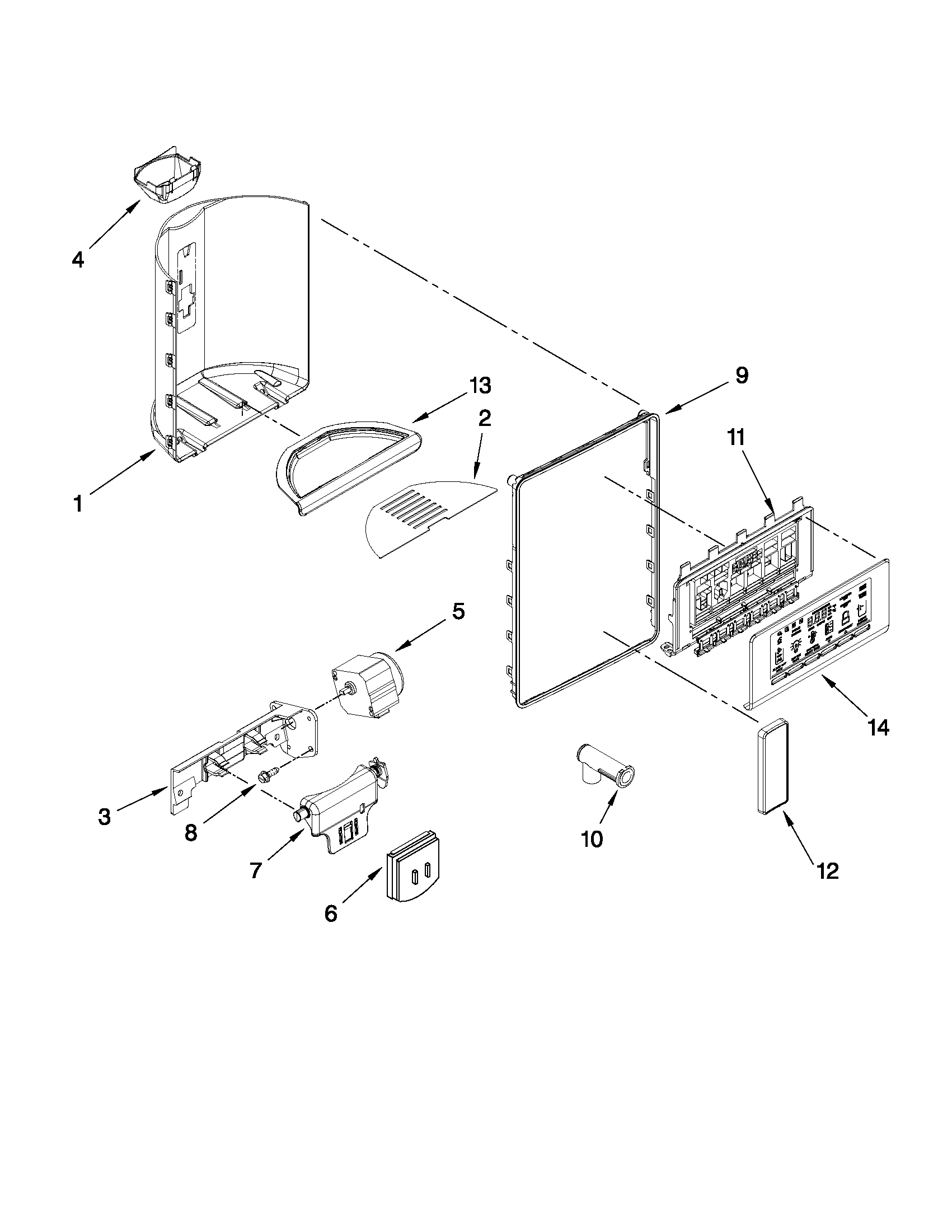 Whirlpool 5WSC20CAYY00 dispenser front parts diagram