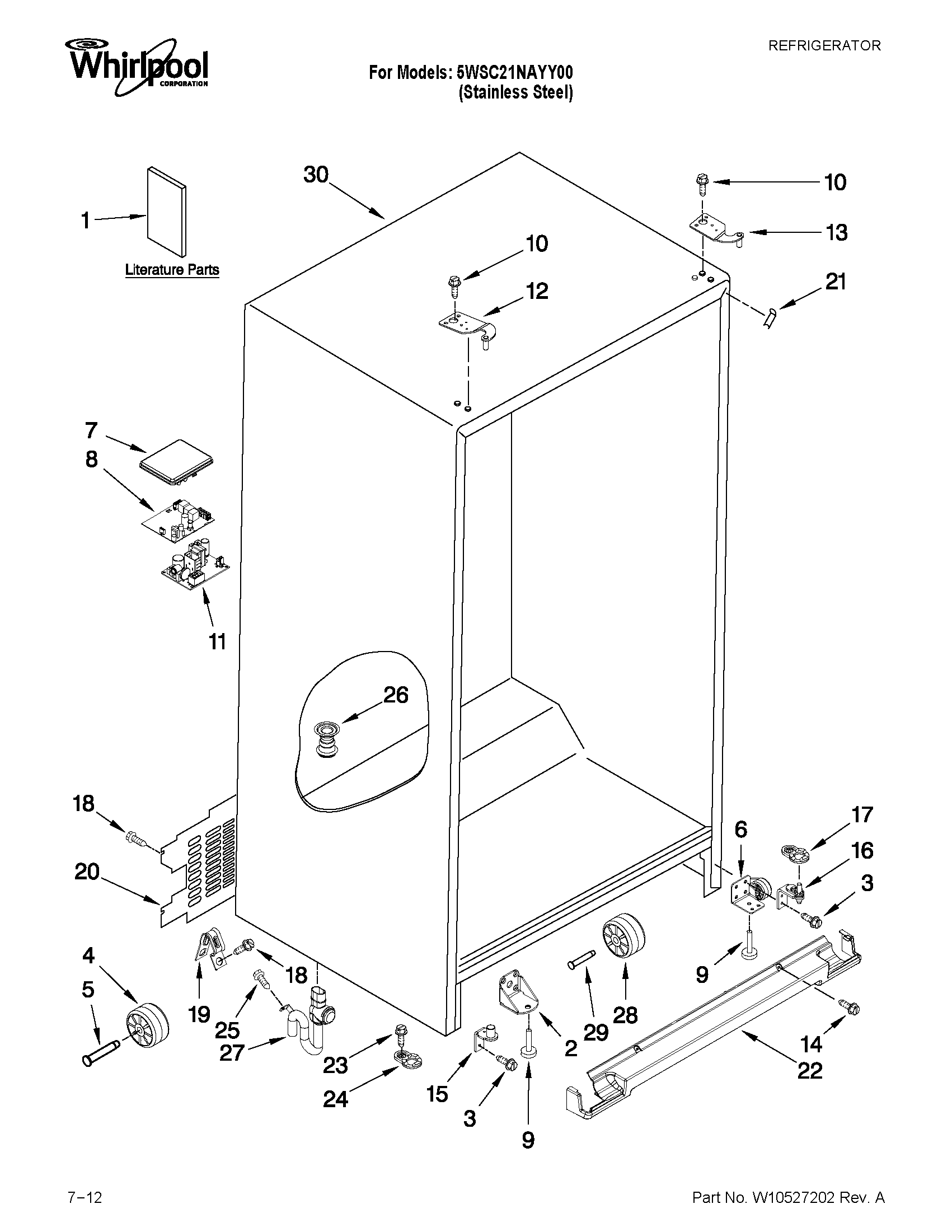 Whirlpool 5WSC21NAYY00 cabinet parts diagram