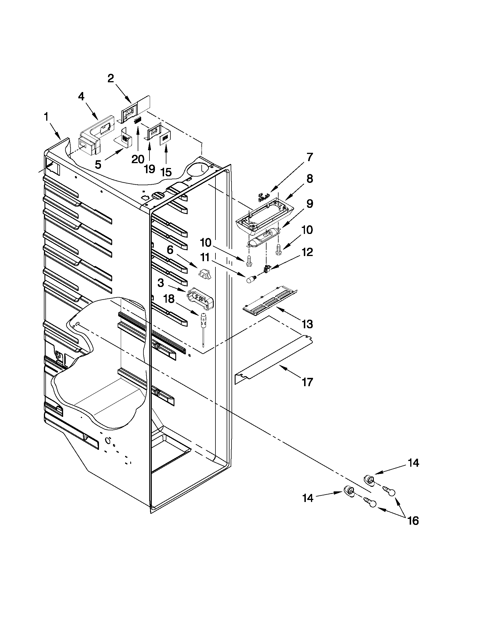 Whirlpool 5WSC21NAYY00 refrigerator liner parts diagram