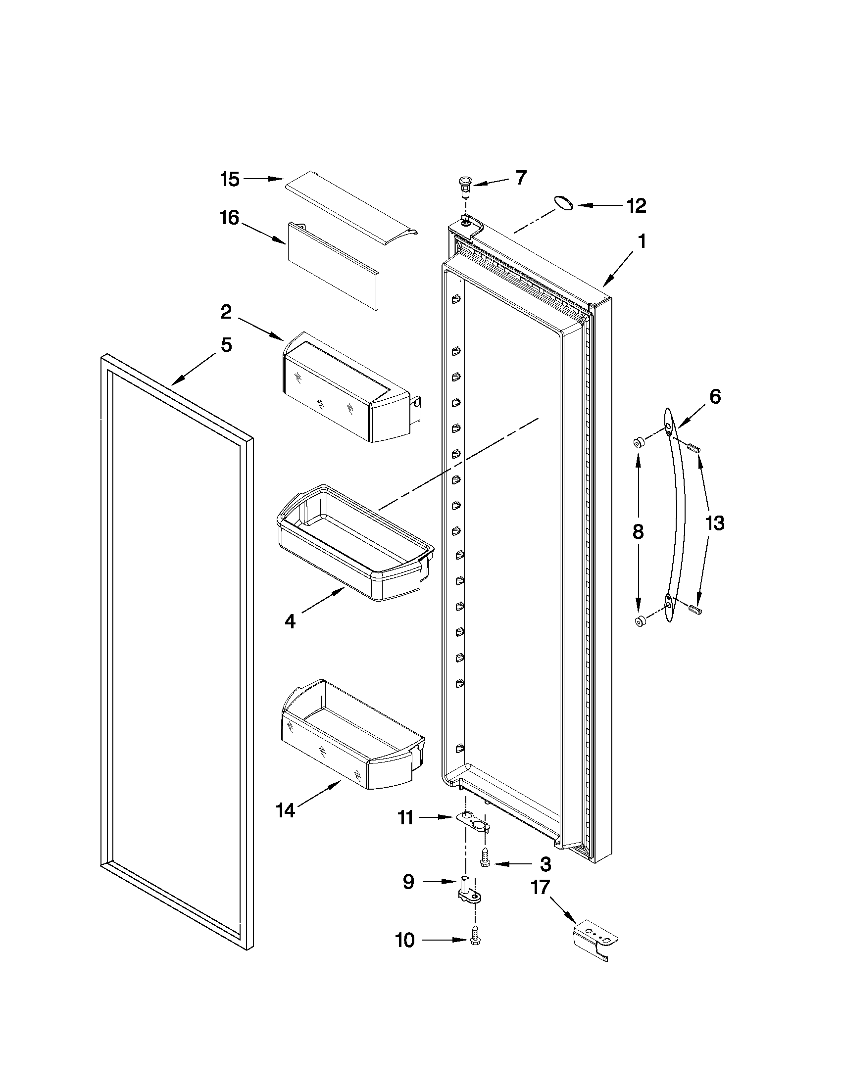 Whirlpool 5WSC21NAYY00 refrigerator door parts diagram