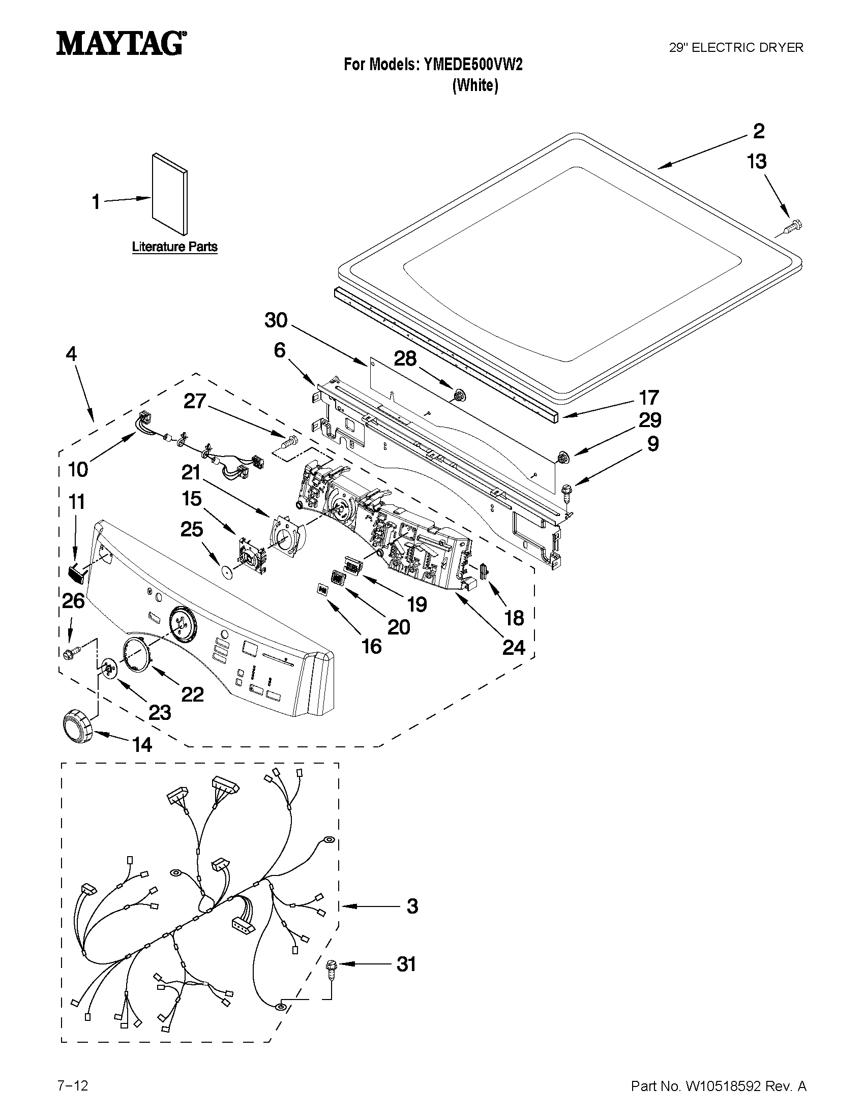 Maytag YMEDE500VW2 top and console parts diagram