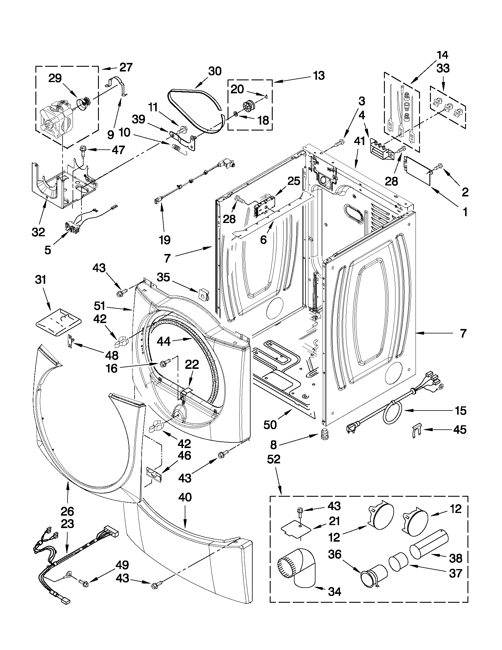 Maytag YMEDE500VW2 cabinet parts diagram
