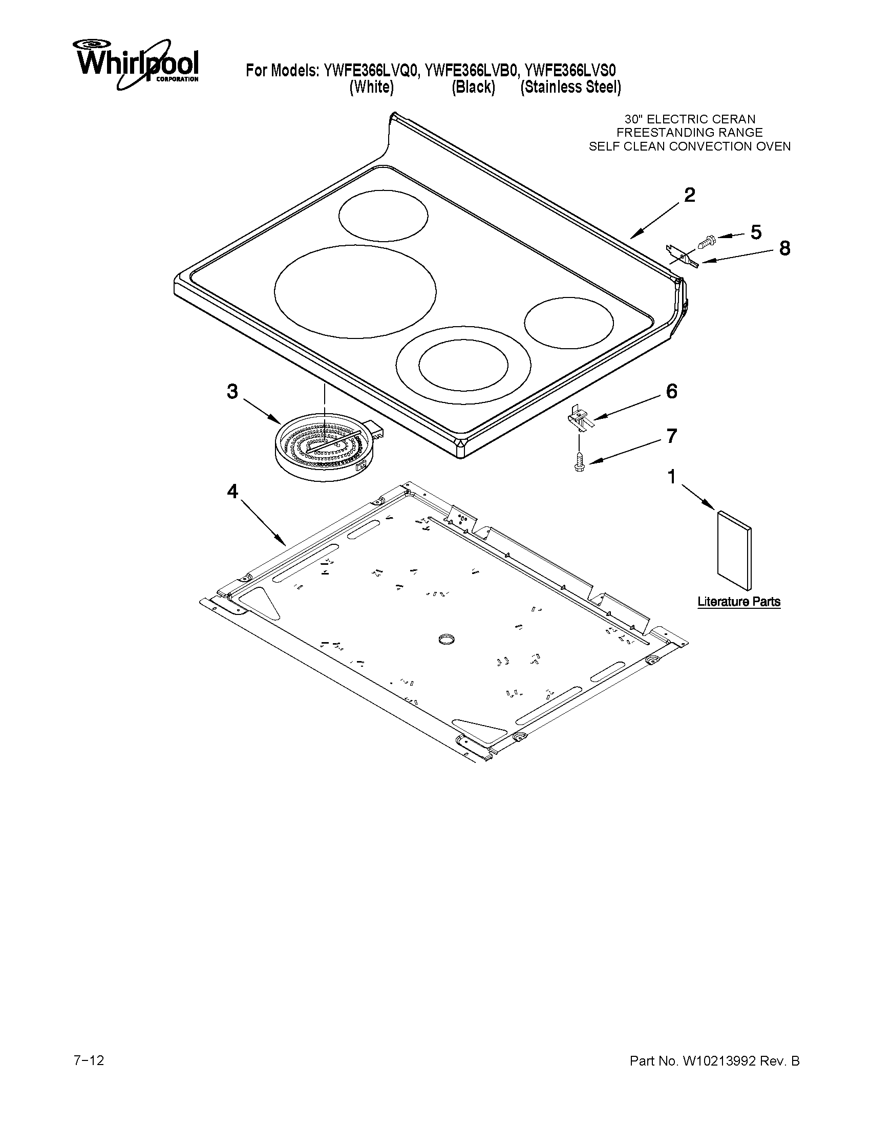Whirlpool YWFE366LVB0 cooktop parts diagram