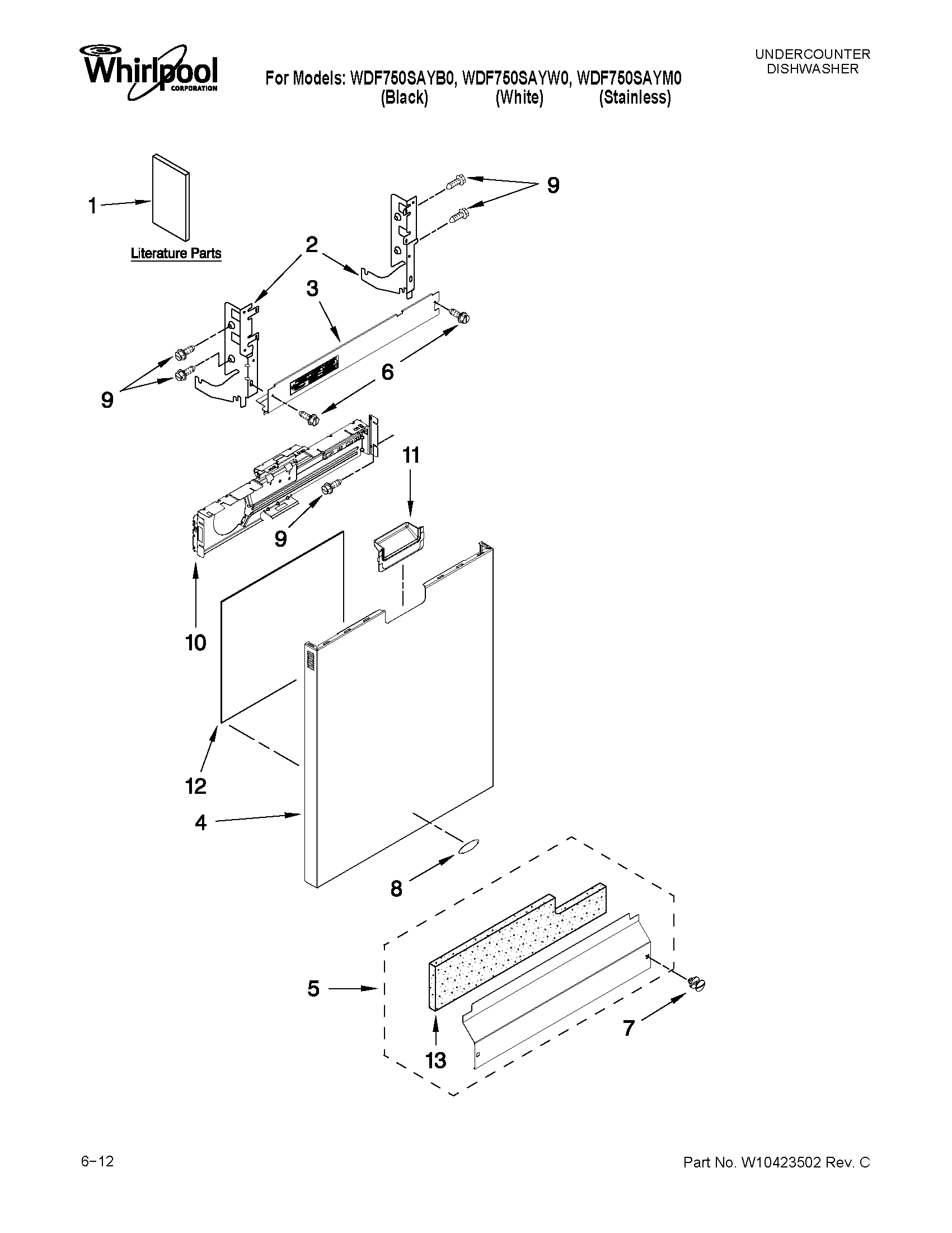 Whirlpool WDF750SAYB0 door and panel parts diagram