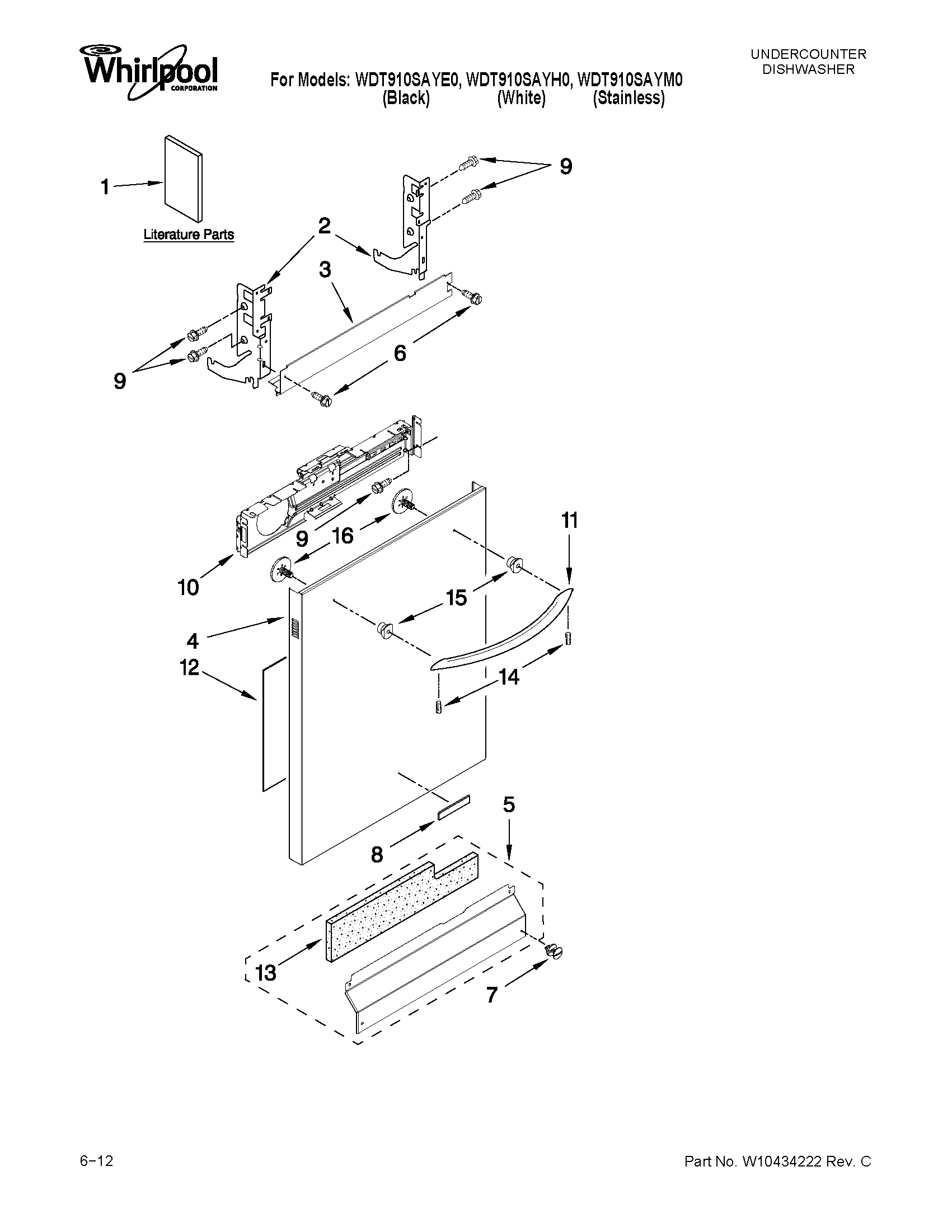 Whirlpool WDT910SAYM0 door and panel parts diagram