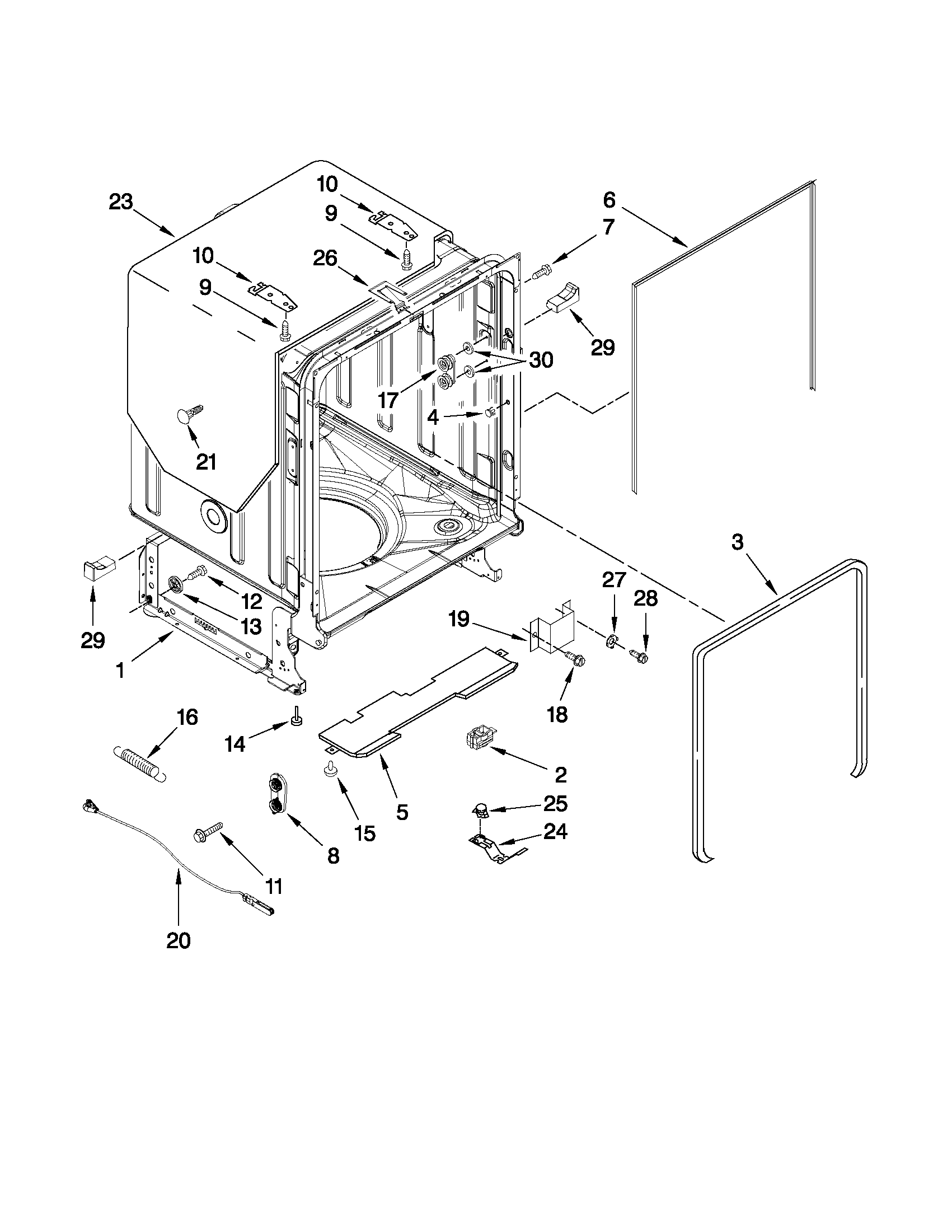 Whirlpool WDT910SAYM0 tub and frame parts diagram
