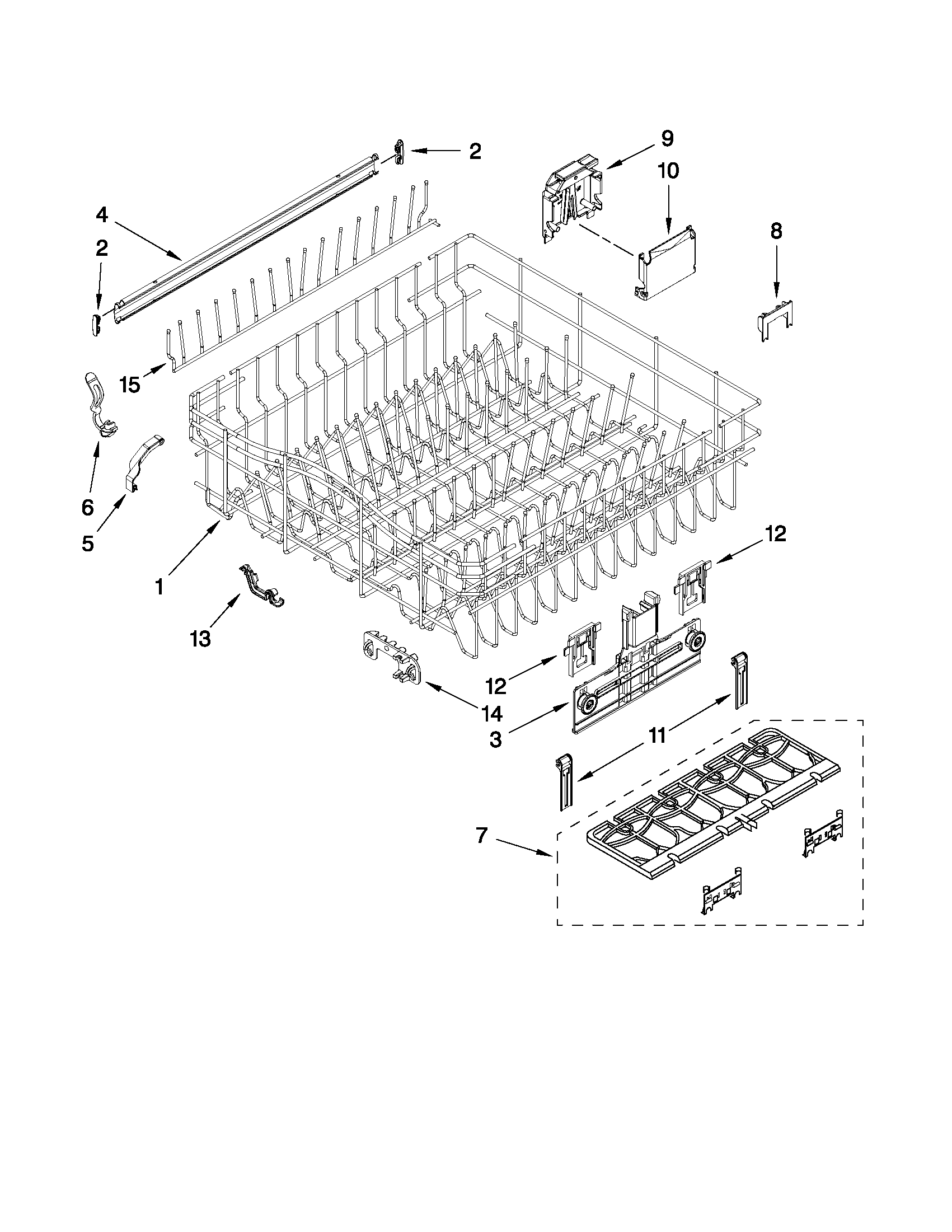 Whirlpool WDT910SAYM0 upper rack and track parts diagram