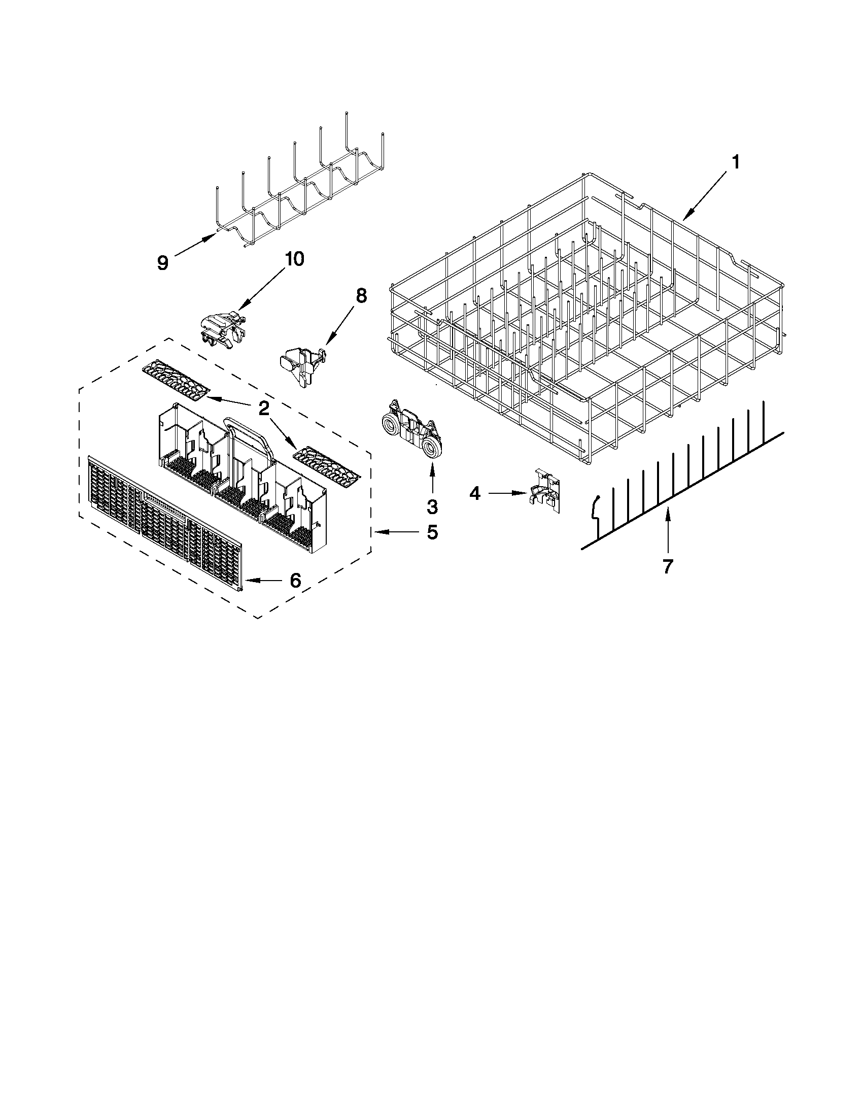 Whirlpool WDT910SAYM0 lower rack parts diagram