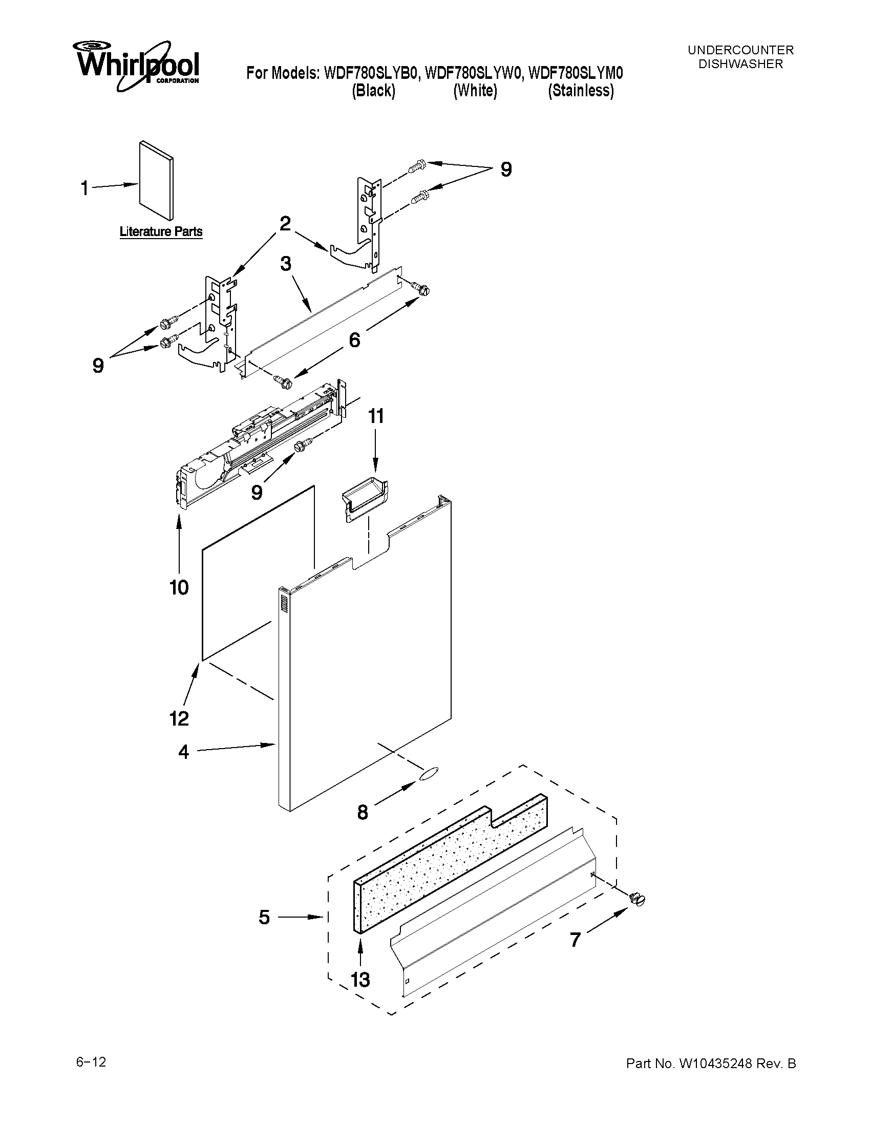 Whirlpool WDF780SLYB0 door and panel parts diagram
