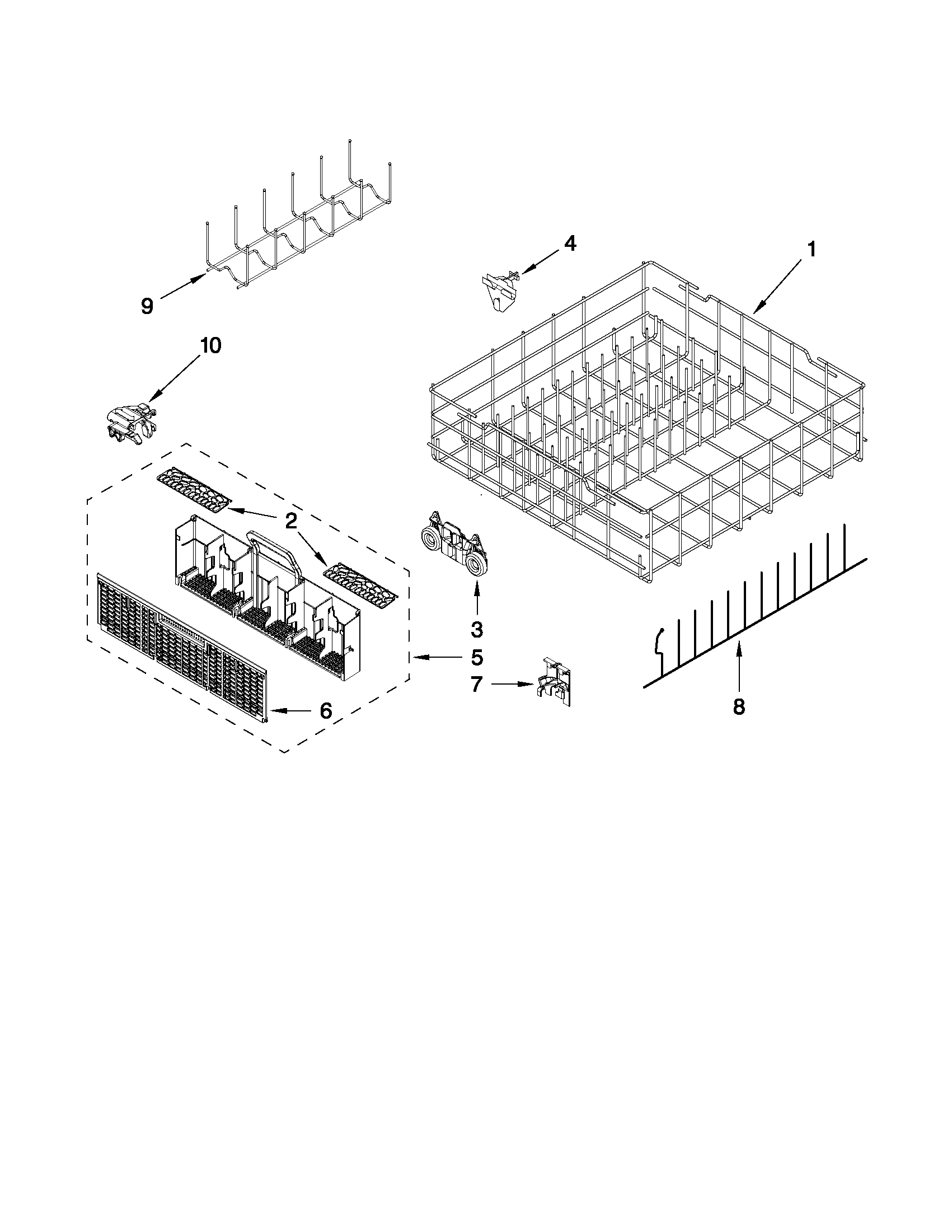 Whirlpool WDF780SLYB0 lower rack parts diagram