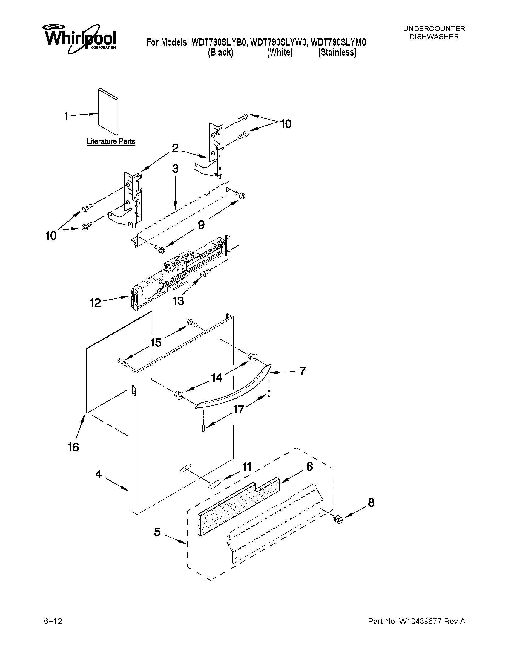 Whirlpool WDT790SLYW0 door and panel parts diagram