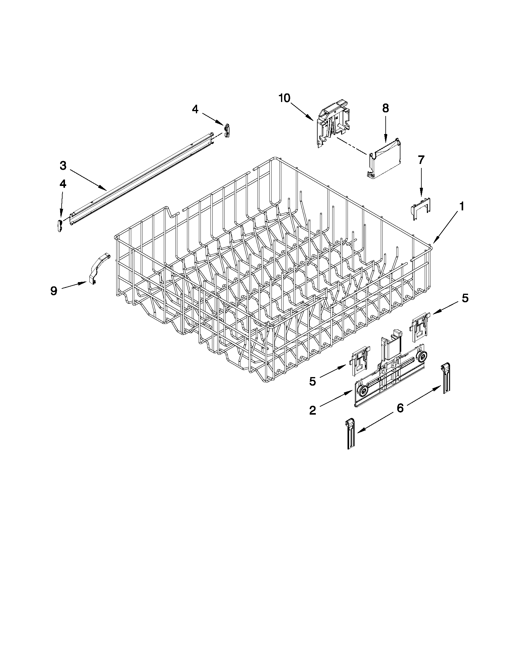 Whirlpool WDT790SLYW0 upper rack and track parts diagram