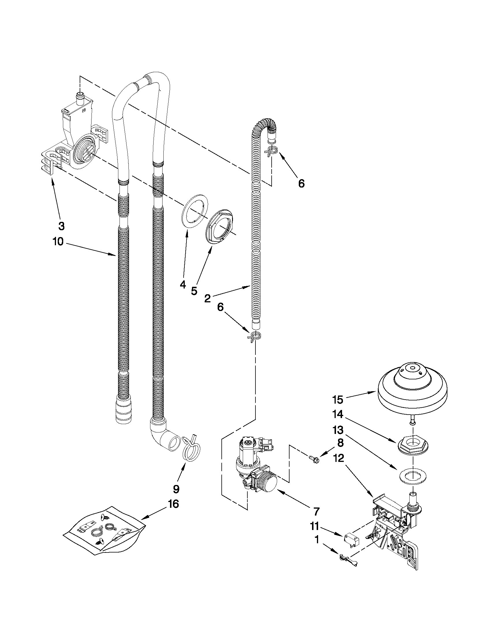 Whirlpool WDT910SSYM0 fill, drain and overfill parts diagram