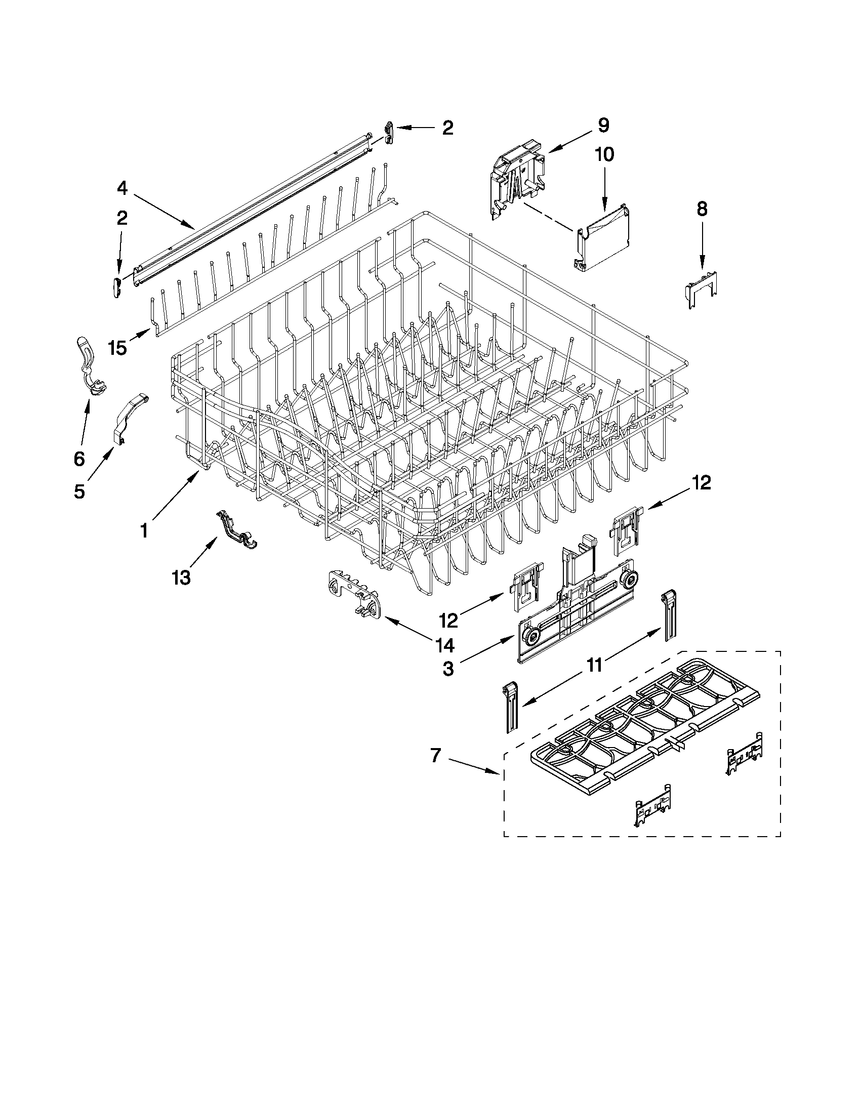 Whirlpool WDT910SSYM0 upper rack and track parts diagram