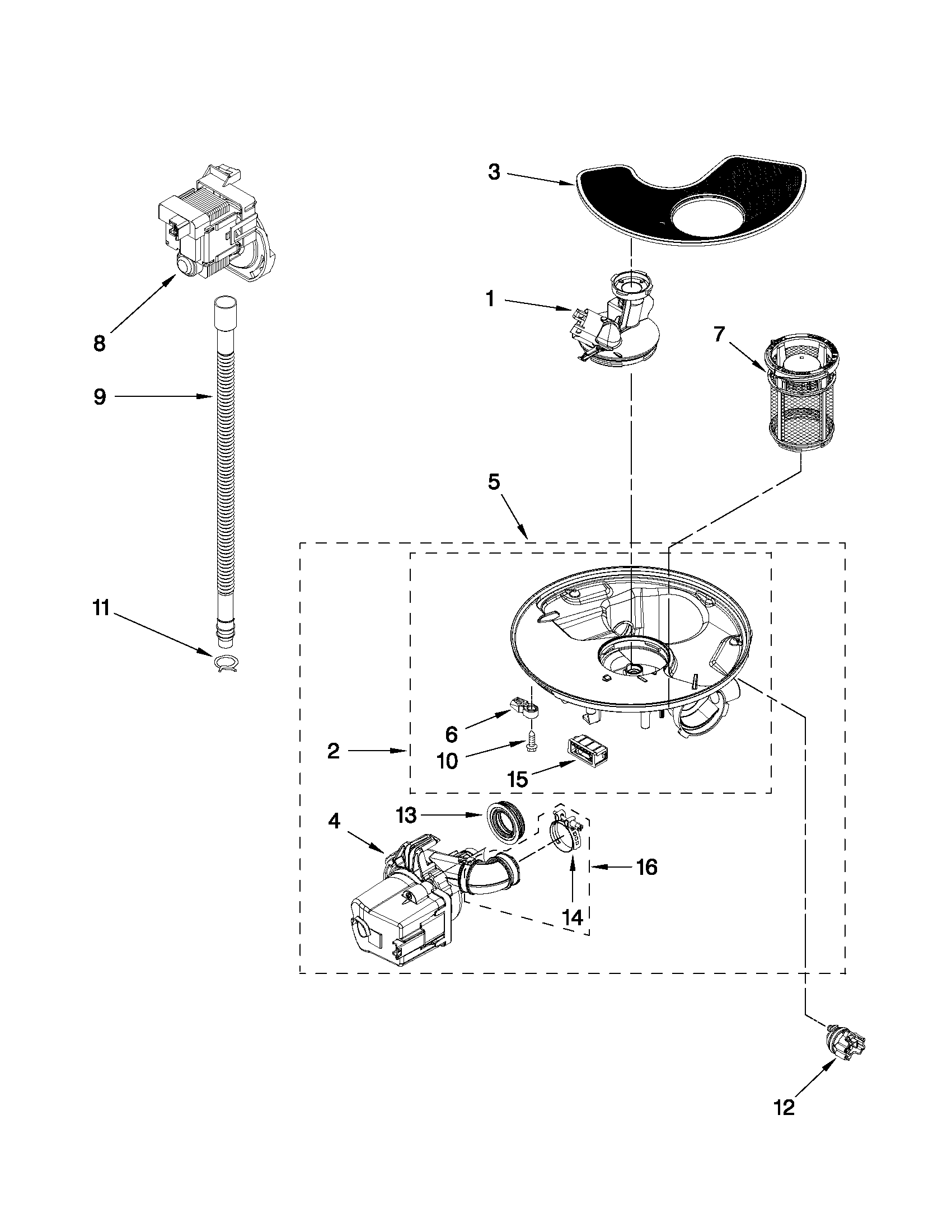 Whirlpool WDF310PCAT0 pump and motor parts diagram