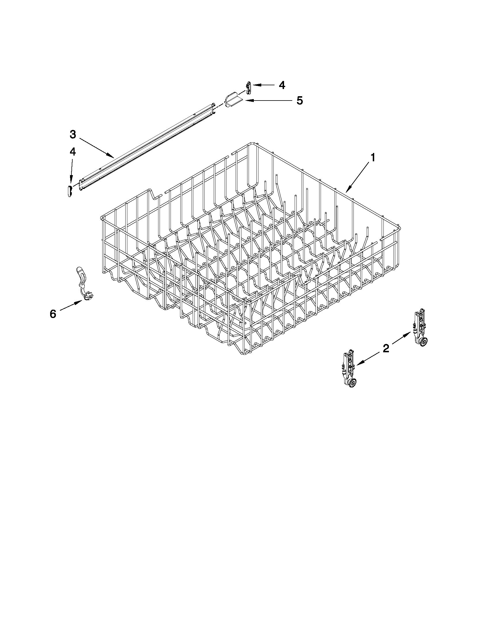 Whirlpool WDF310PCAT0 upper rack and track parts diagram