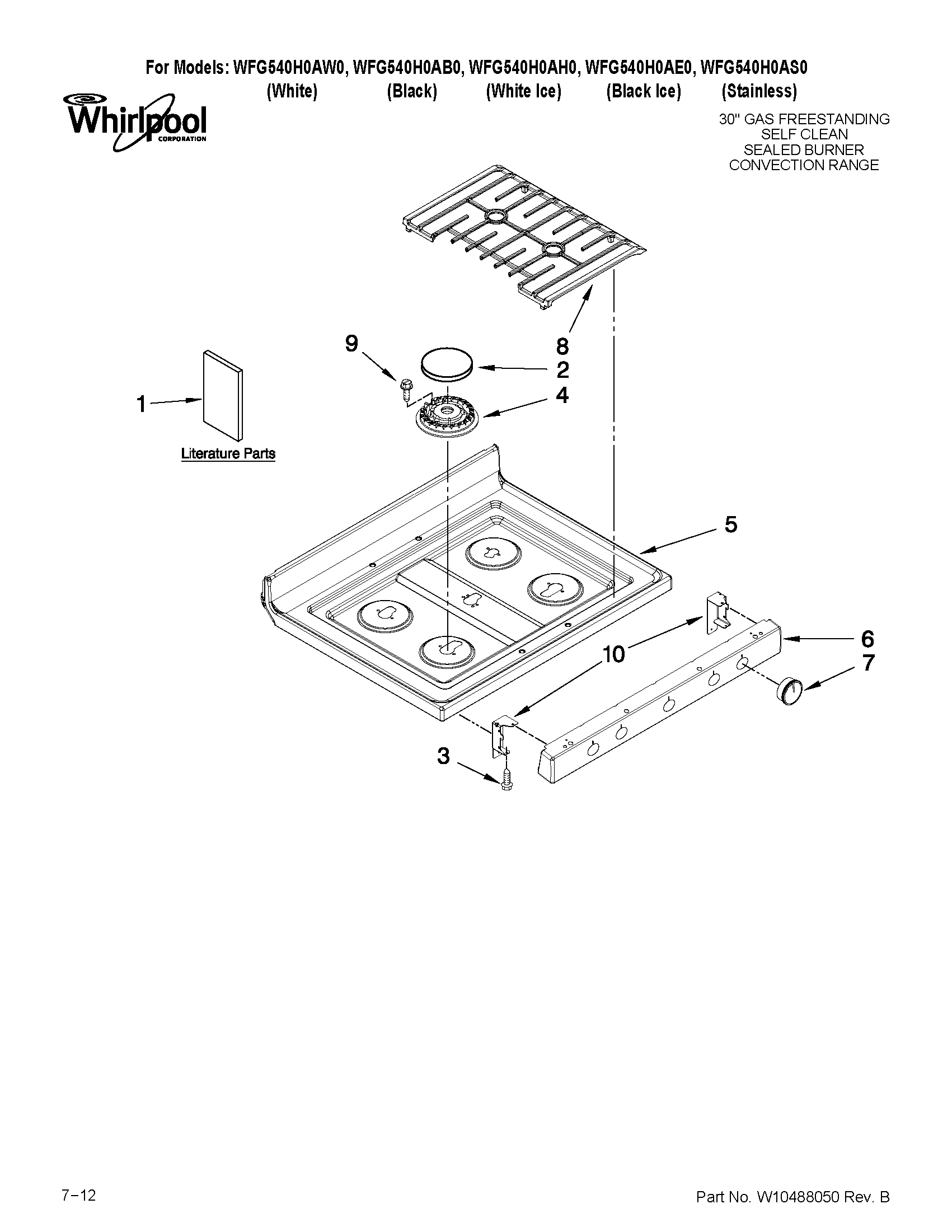 Whirlpool WFG540H0AB0 cooktop parts diagram