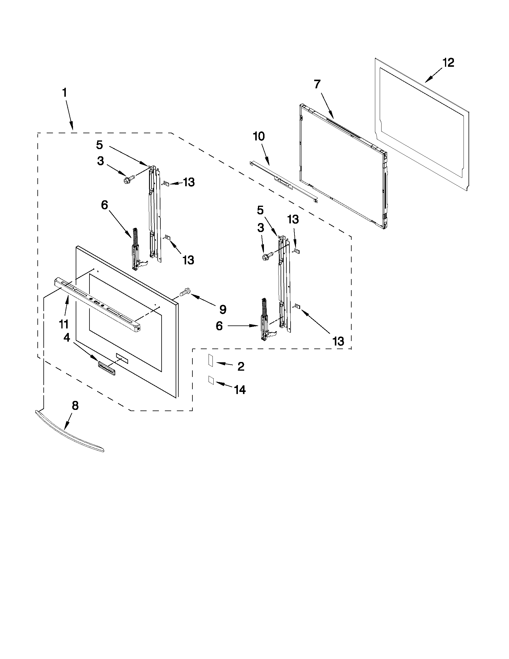 KitchenAid KEBK276BBL00 upper oven door parts diagram