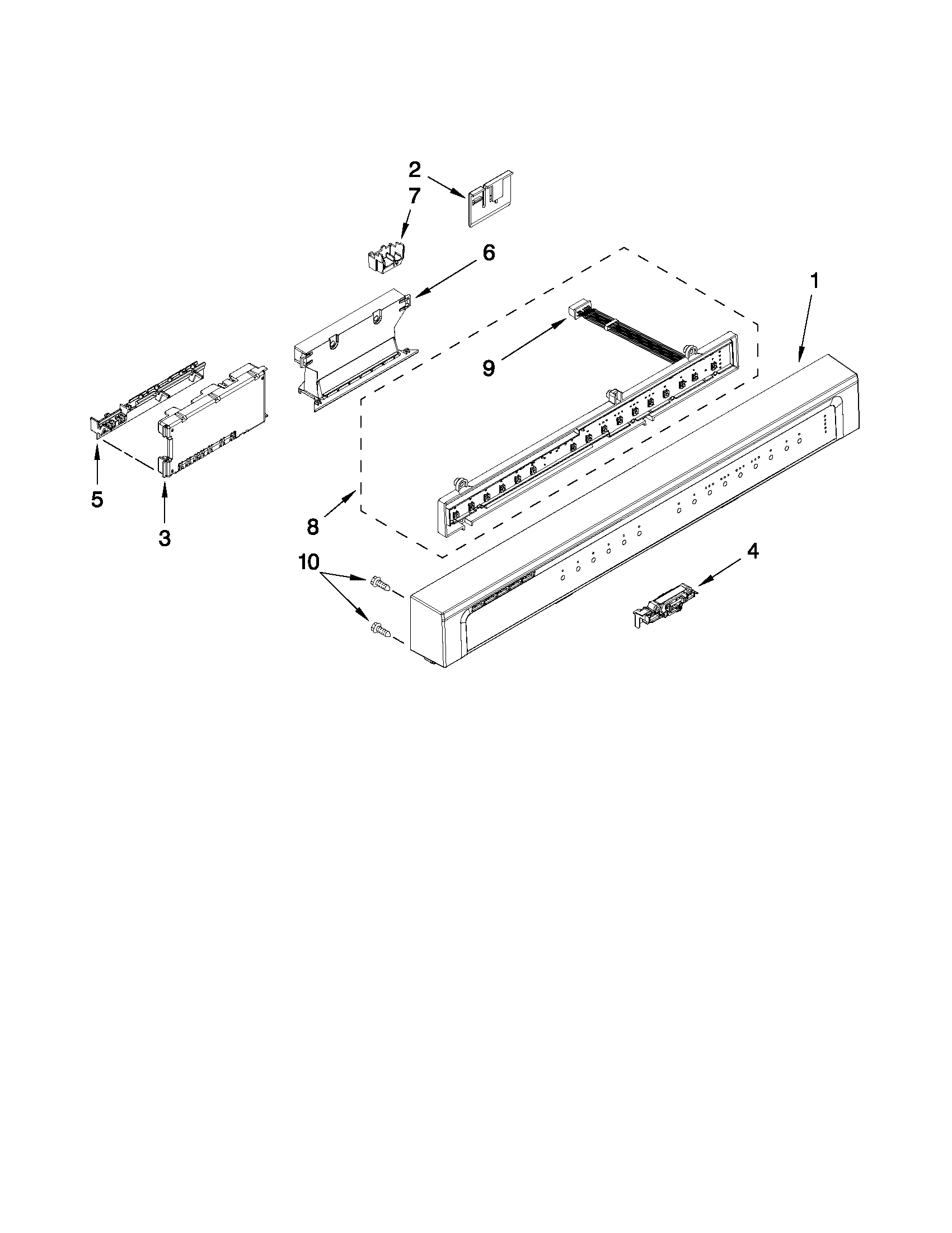 Whirlpool WDF750SAYM1 control panel and latch parts diagram