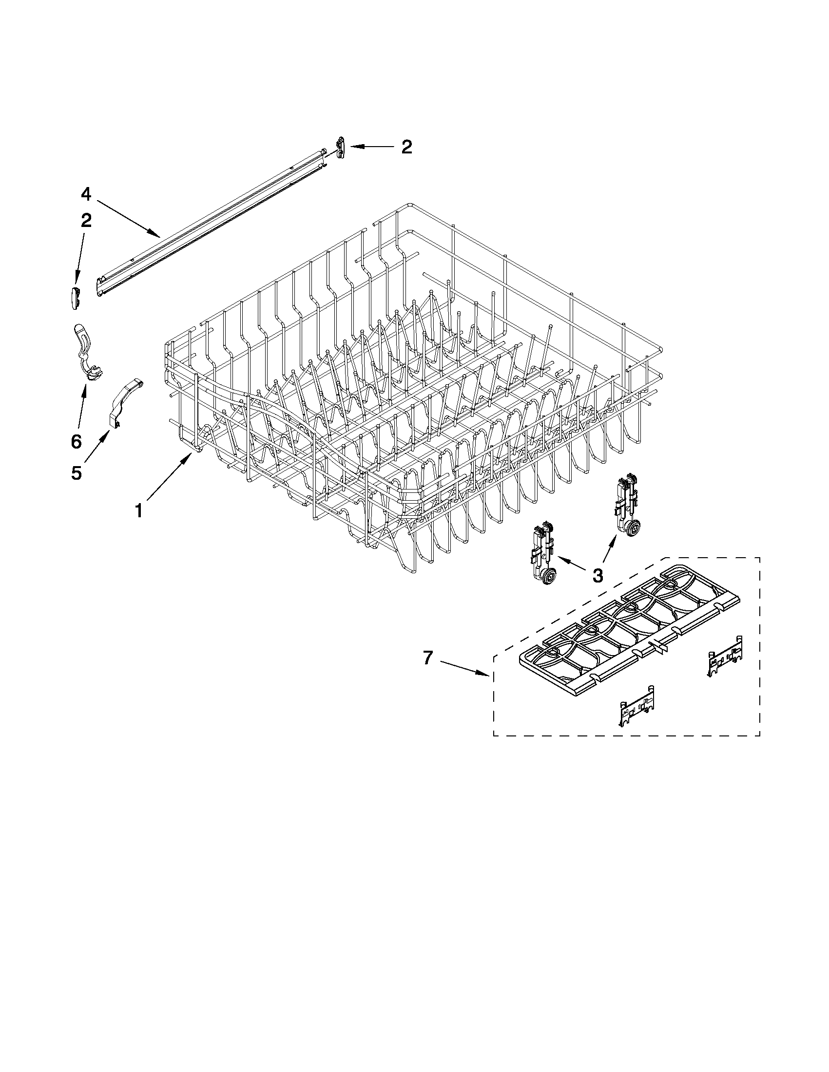 Whirlpool WDF750SAYM1 upper rack and track parts diagram