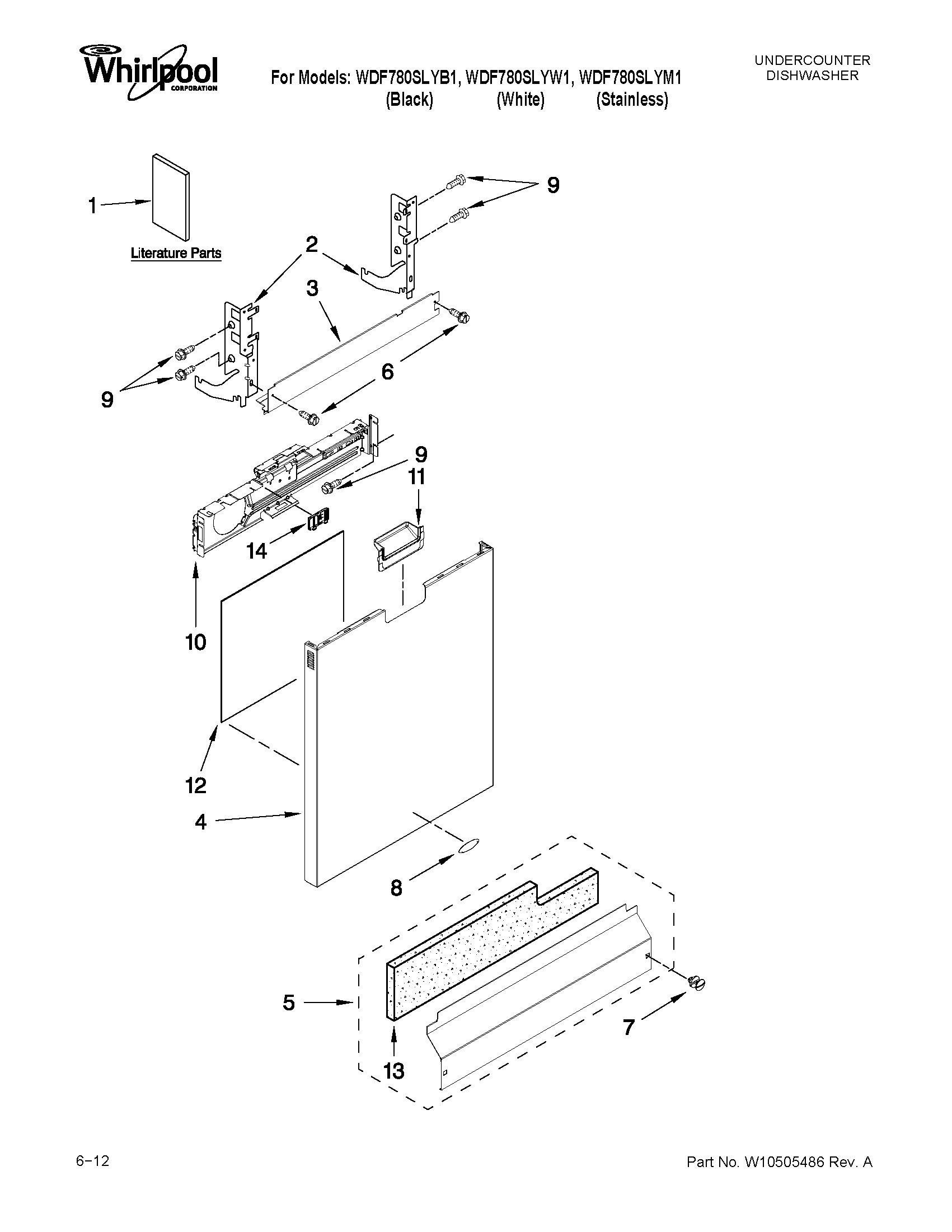Whirlpool WDF780SLYB1 door and panel parts diagram