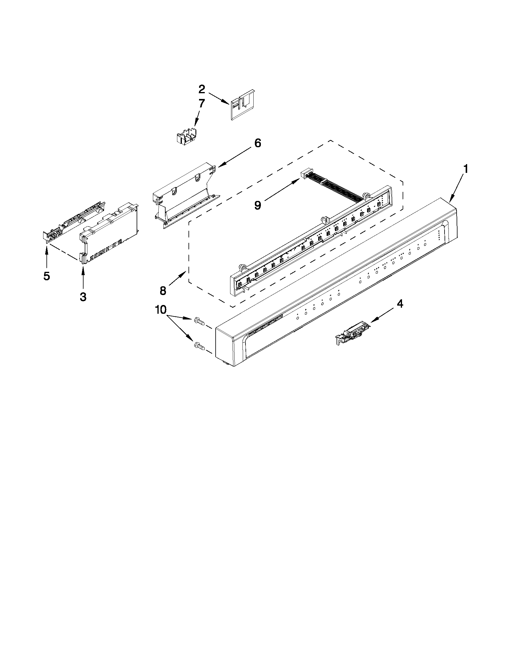 Whirlpool WDF780SLYB1 control panel and latch parts diagram