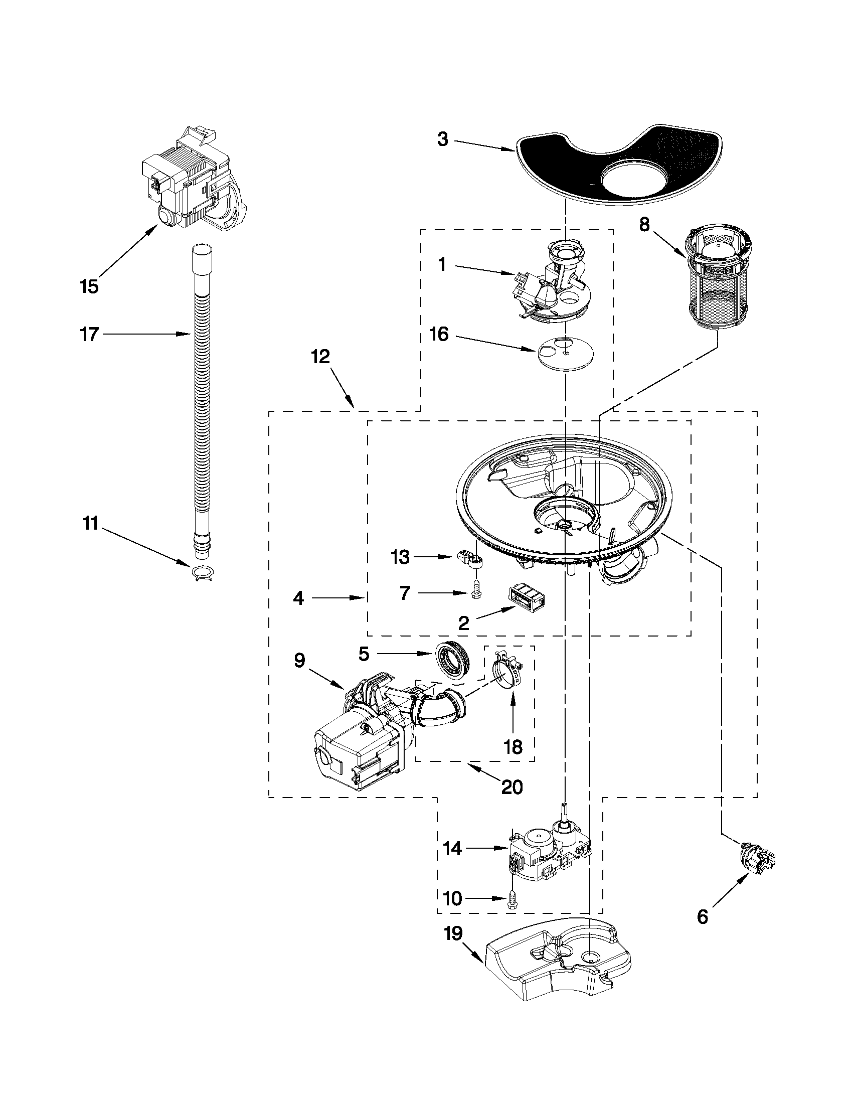 Whirlpool WDF775SAYM1 pump and motor parts diagram